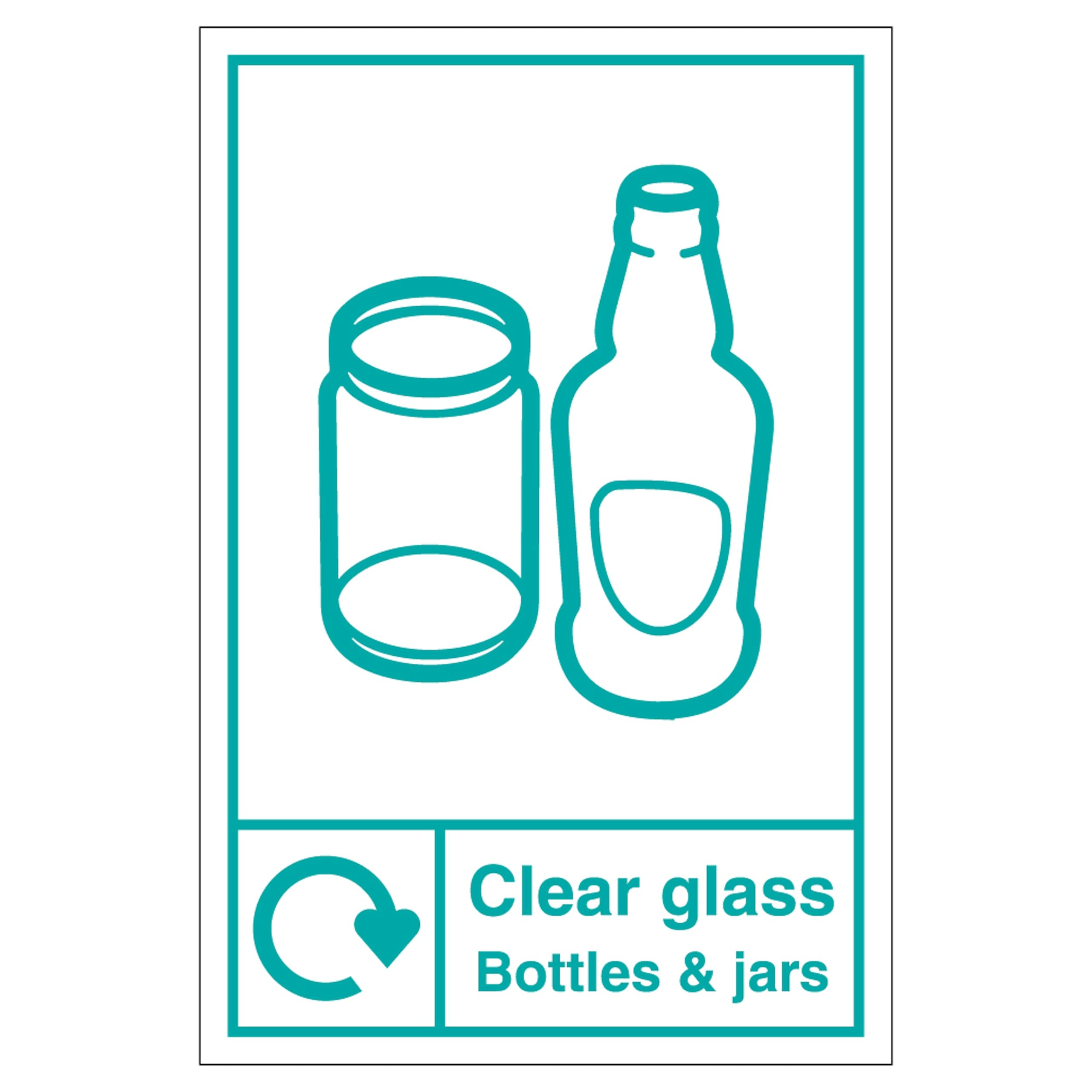 V Safety WRAP - Clear Glass Bottles And Jars Recycling 300 x 400mm - 2mm Rigid Plastic Safety Sign
