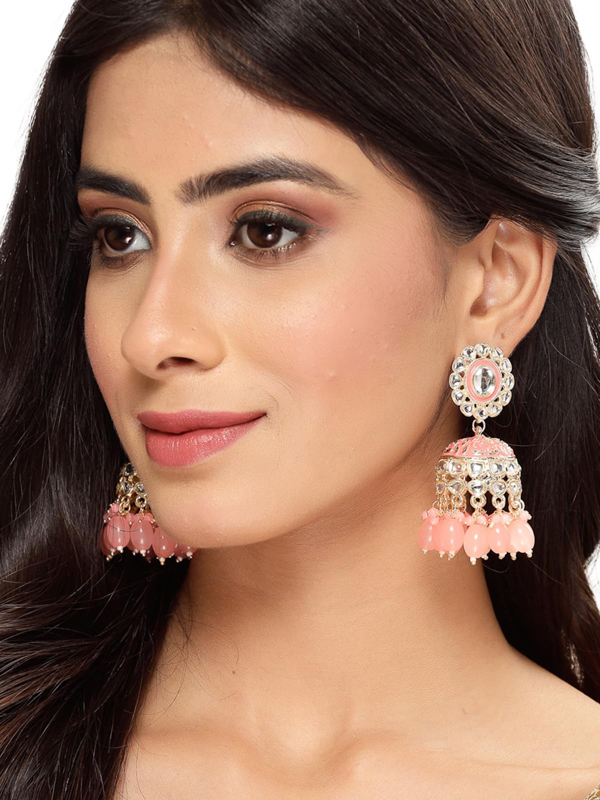 Plated Kundan With Meenakari Jhumka Earrings (E105767)
