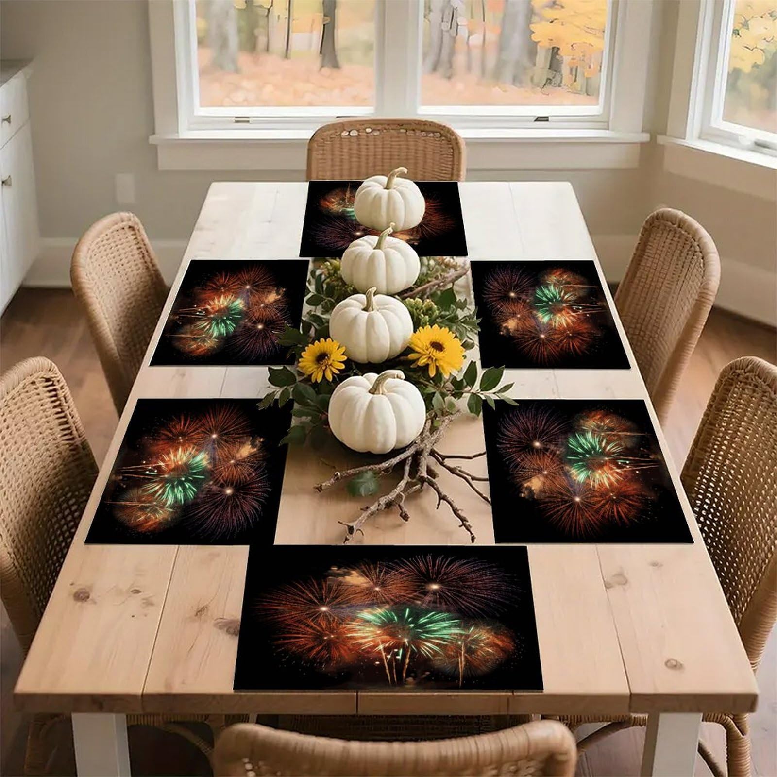 Splendid Fireworks Placemats Non-Slip Heat Resistant Table Mats Flax Washable Cloth Place Mats Easy to Clean Premium Placemat for Kitchen Dining Table Decor Party Outdoor