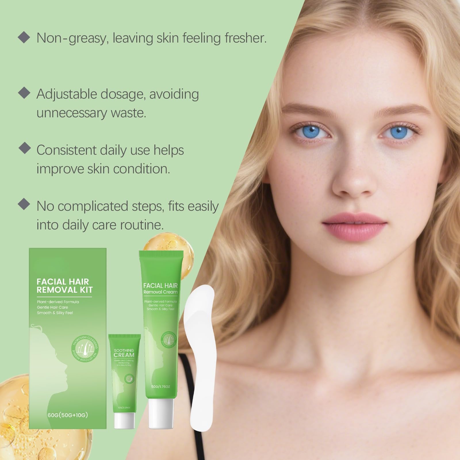 Schmerzfreies Gesichtshaarentfernungs-Set Für Empfindliche Haut, Damen Enthaarungscreme Mit Passender Beruhigungscreme, Hausgebrauch Für Oberlippe Und Kinn (6 PCS)