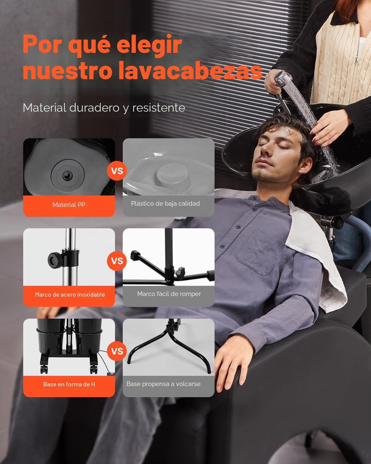 VEVOR Lavabo Portátil para Champú con Bomba Eléctrica, 2 Baldes, 2 Cabezales de Ducha, Manguera de Drenaje, Lavabo para Champú Portátil Ajustable en Altura y Ángulo para Uso en Salón Doméstico, Negro