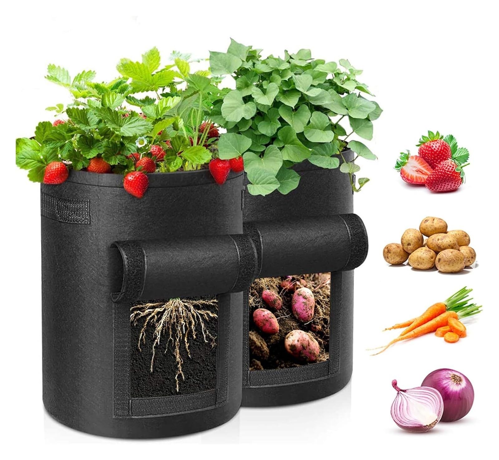 Worki do uprawy ziemniaków, Torby do uprawy ziemniaków Z uchwytami na pasek, 2-5 opakowań, 5-15 galonów, pomidory i warzywa(2 Pack,7 Gallon)