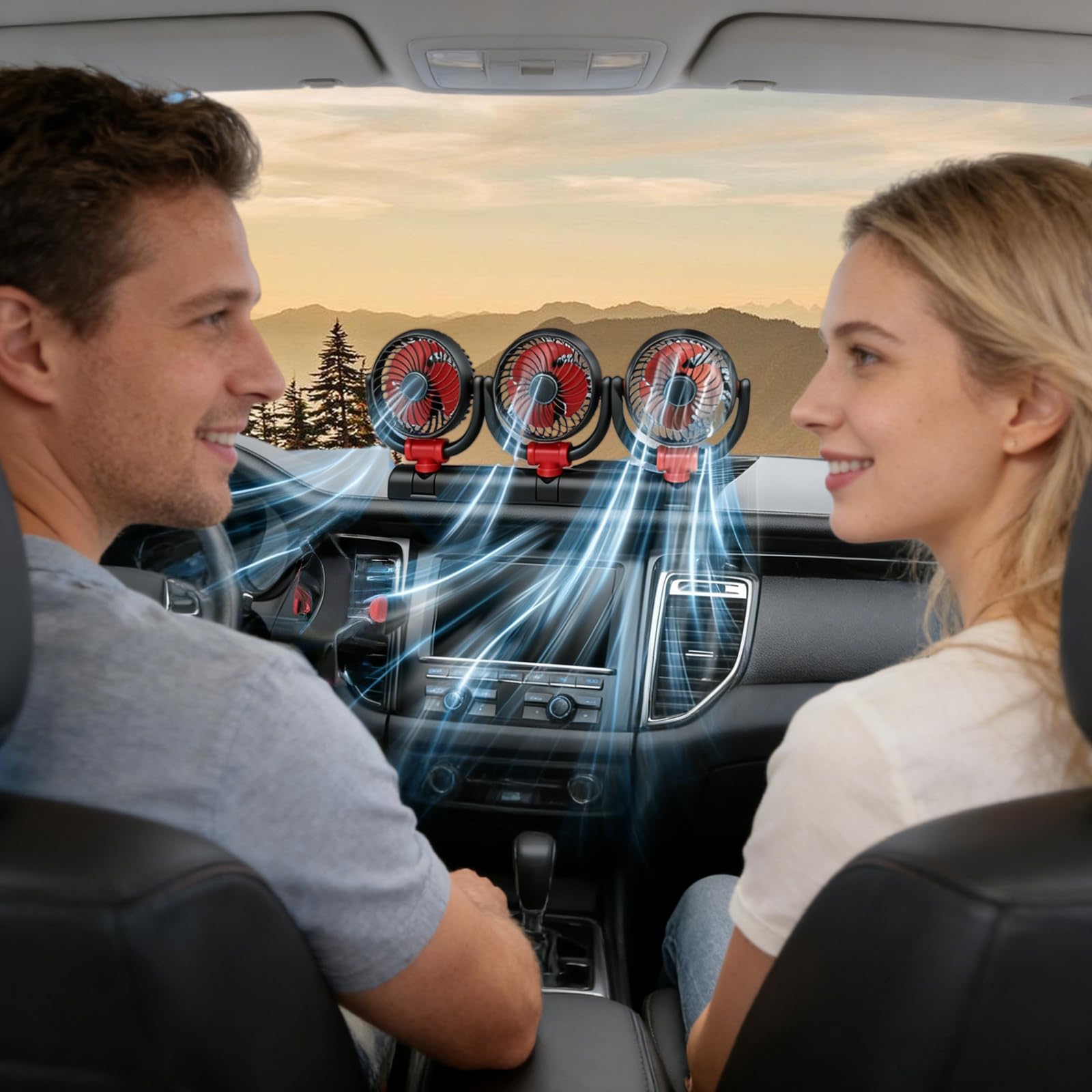 Ventilateur de Voiture, 24 V Ventilateur à Trois Têtes, Voiture, Ventilateur de Véhicule, Ventilateur Électrique Automobile à Trois Têtes, Rotatif À 360 Degrés Ventilateurs, pour Camion, SUV, RV