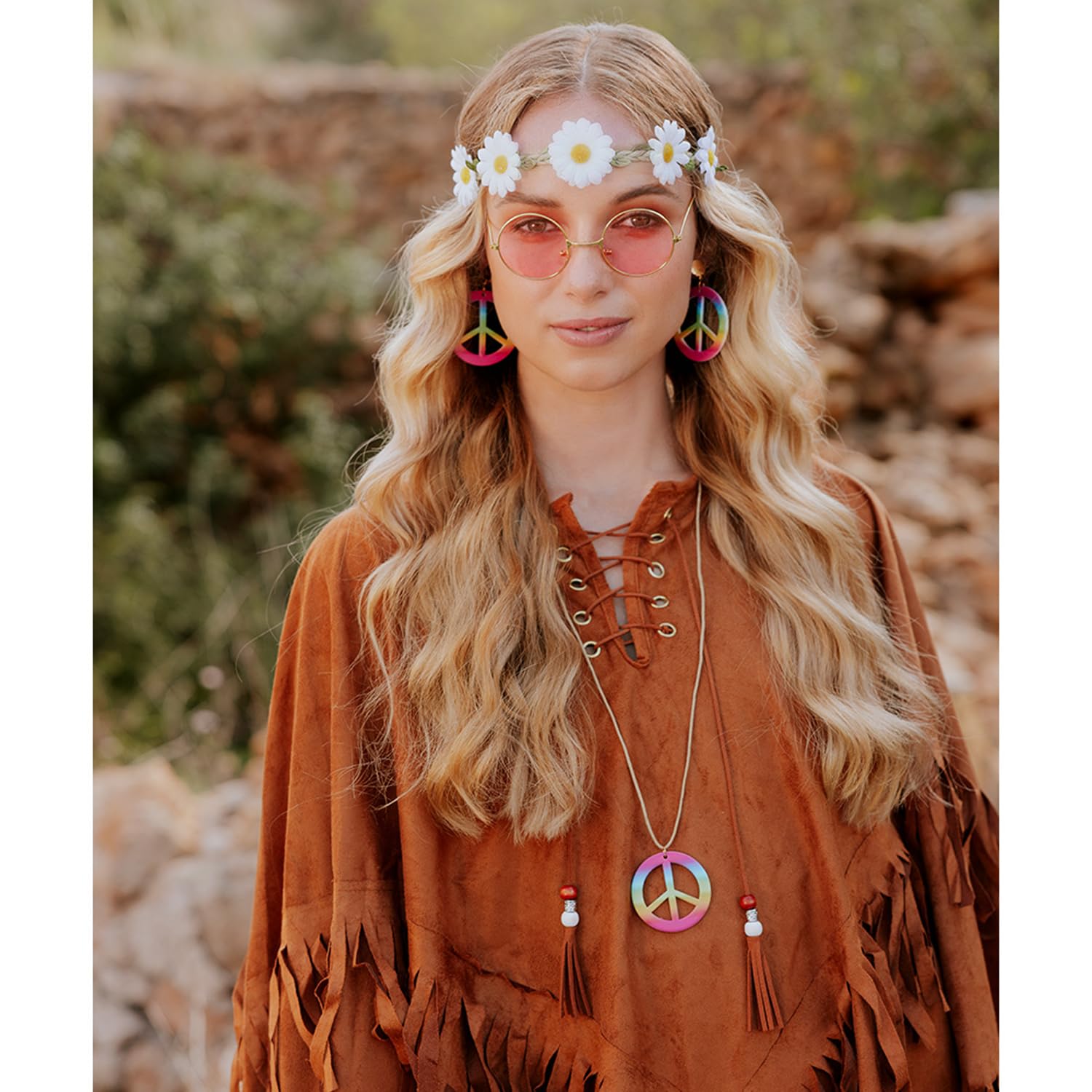 Boland - 44095 - Poncho indiano, marrone, taglia unica per adulti, mantello in pelle con frange e perline, capo, cowboy, squaw, carnevale, festa in maschera, Halloween, festa a tema