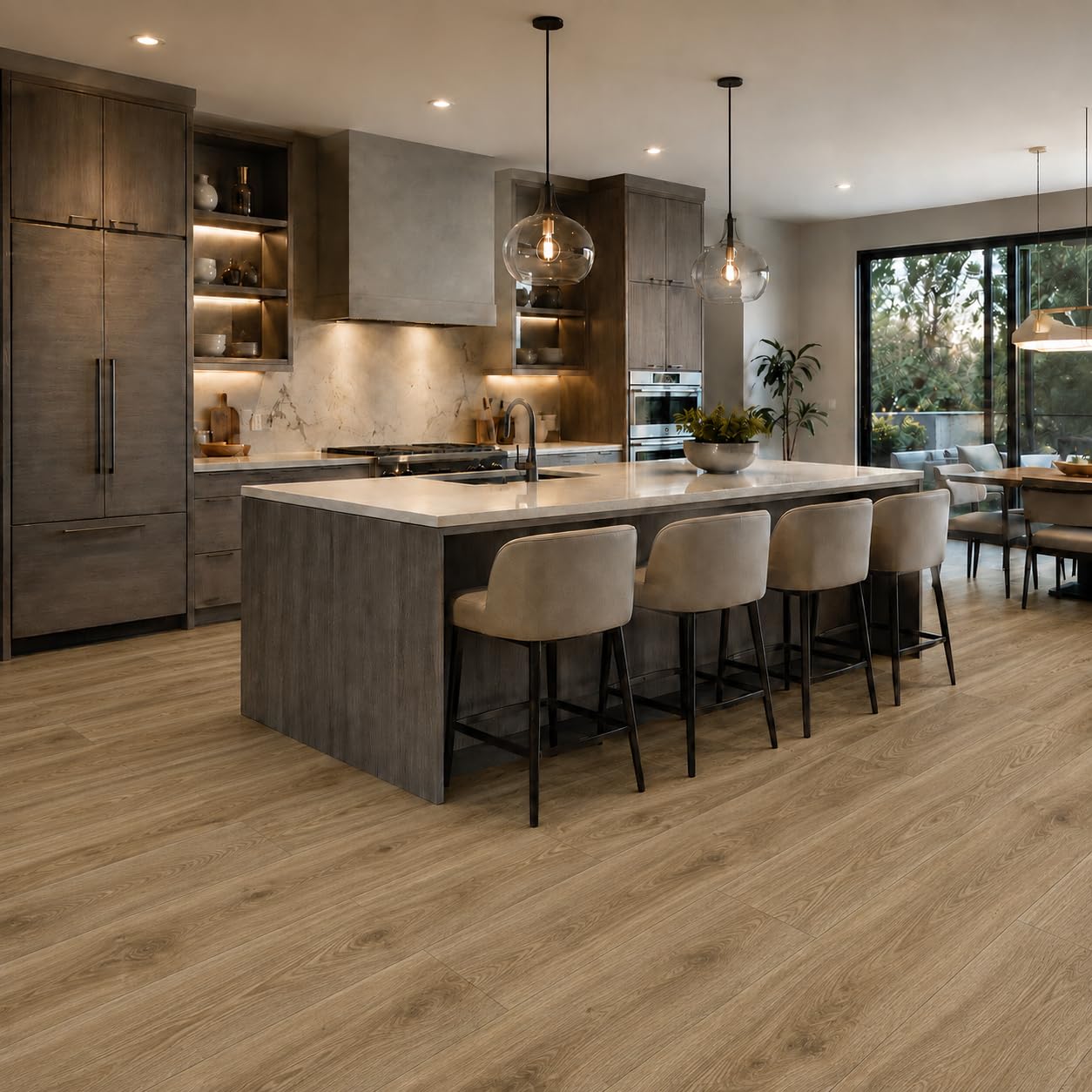 SPC - Pavimento in vinile Klick, 5 mm, 10 assi da 2,25 m², 122 x 18,4 cm, impermeabile, con base IXPE da 1 mm integrato (marrone chiaro, scatola 2,25 m²)