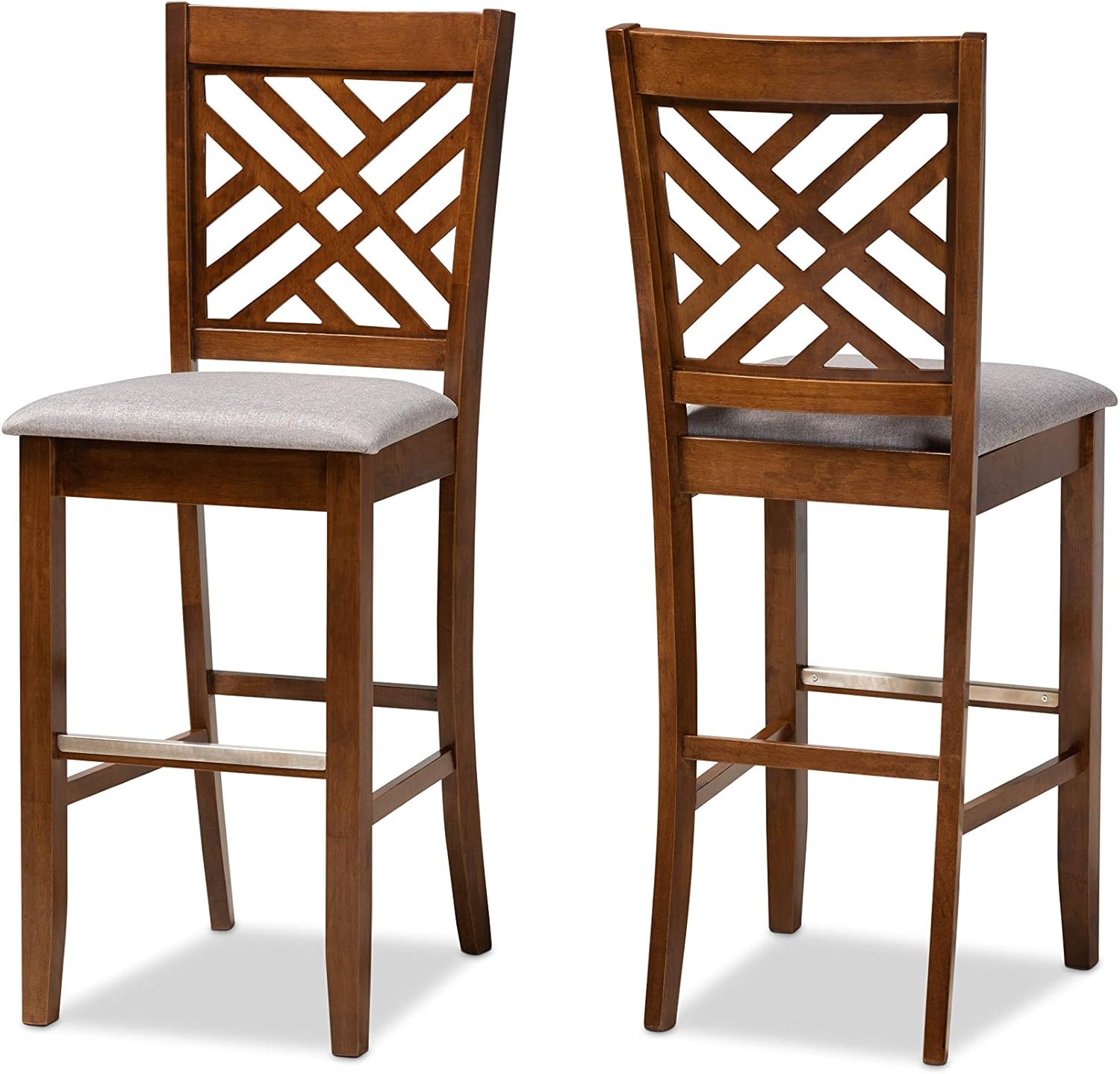 Baxton Studio Jason Modern and Contemporary Grey Fabric Upholstered and Walnut Brown Finished Wood 2-Piece Bar Stool Set