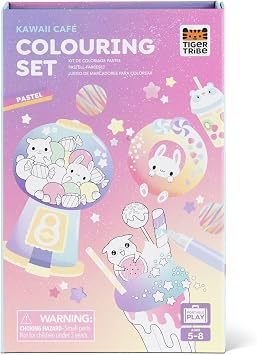 Tiger Tribe Kawaii Cafe Pastel Coloring Set Cute Activity Set with Stickers & Double-Ended Markers for Kids - Ideal for Travel & Gifting