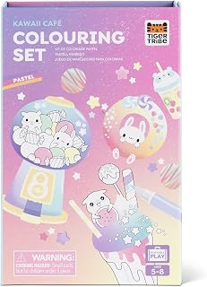Tiger Tribe Kawaii Café Pastel Coloring Set: Cute Activity Set with Stickers & Double-Ended Markers for Kids - Ideal for Travel & Gifting