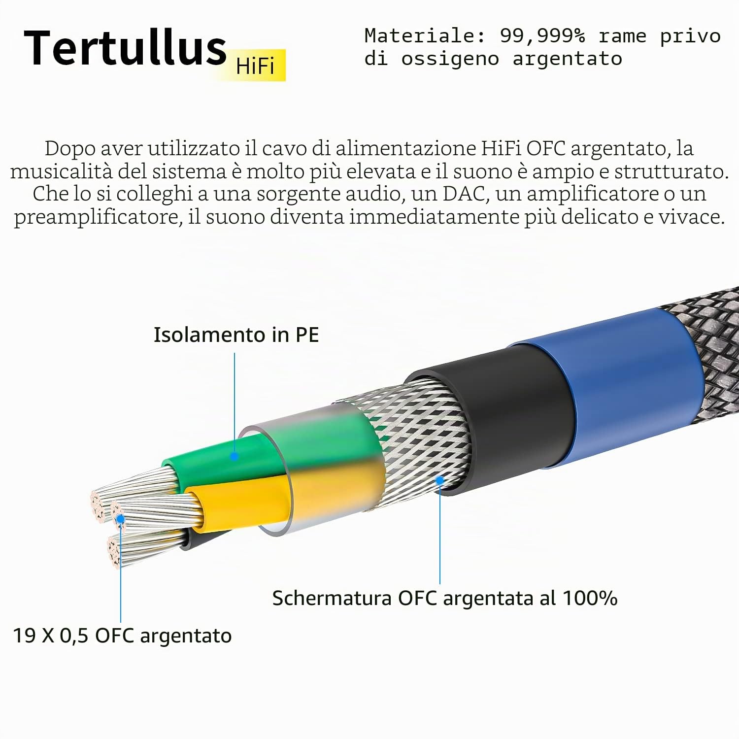 Tertullus Cavo di alimentazione HiFi High End C15, cavo di alimentazione HiFi, cavo per dispositivi freddi con spina Schuko e spina per dispositivi freddi (E860, 1,5 m)