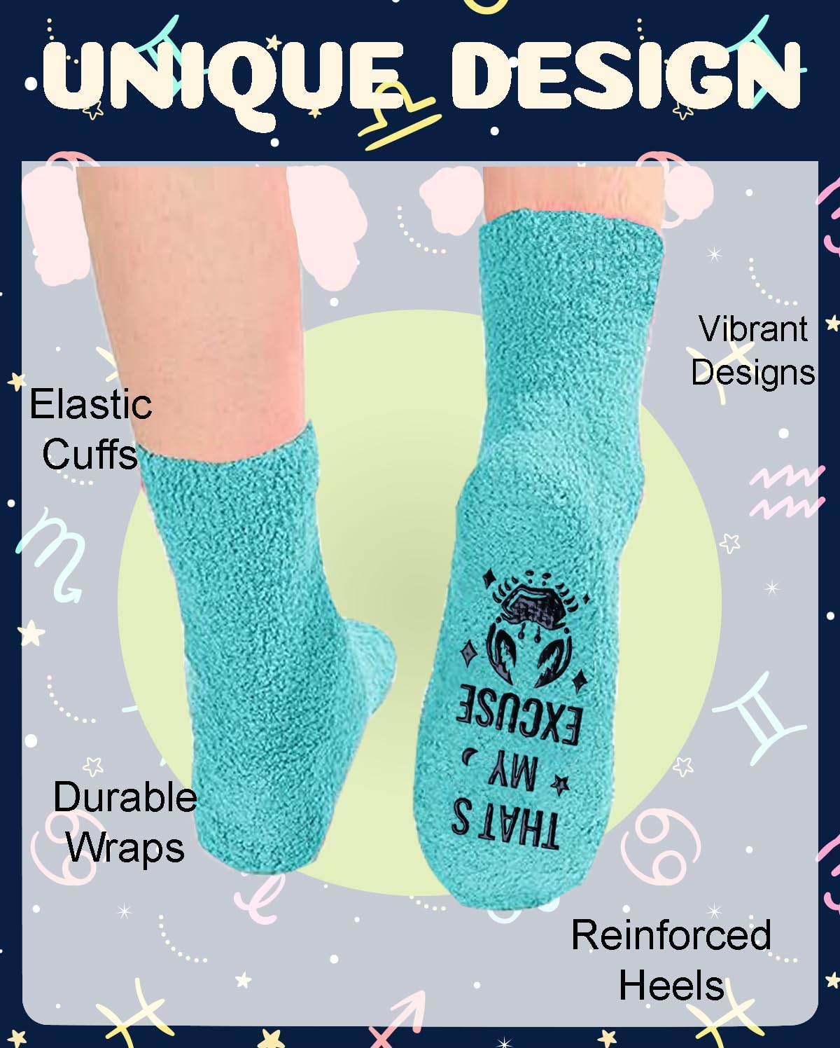 Zodiac Birthday Gifts, Astrology Constellation Horoscope Fuzzy Space Galaxy Socks for Women Teen Girls - Image 4