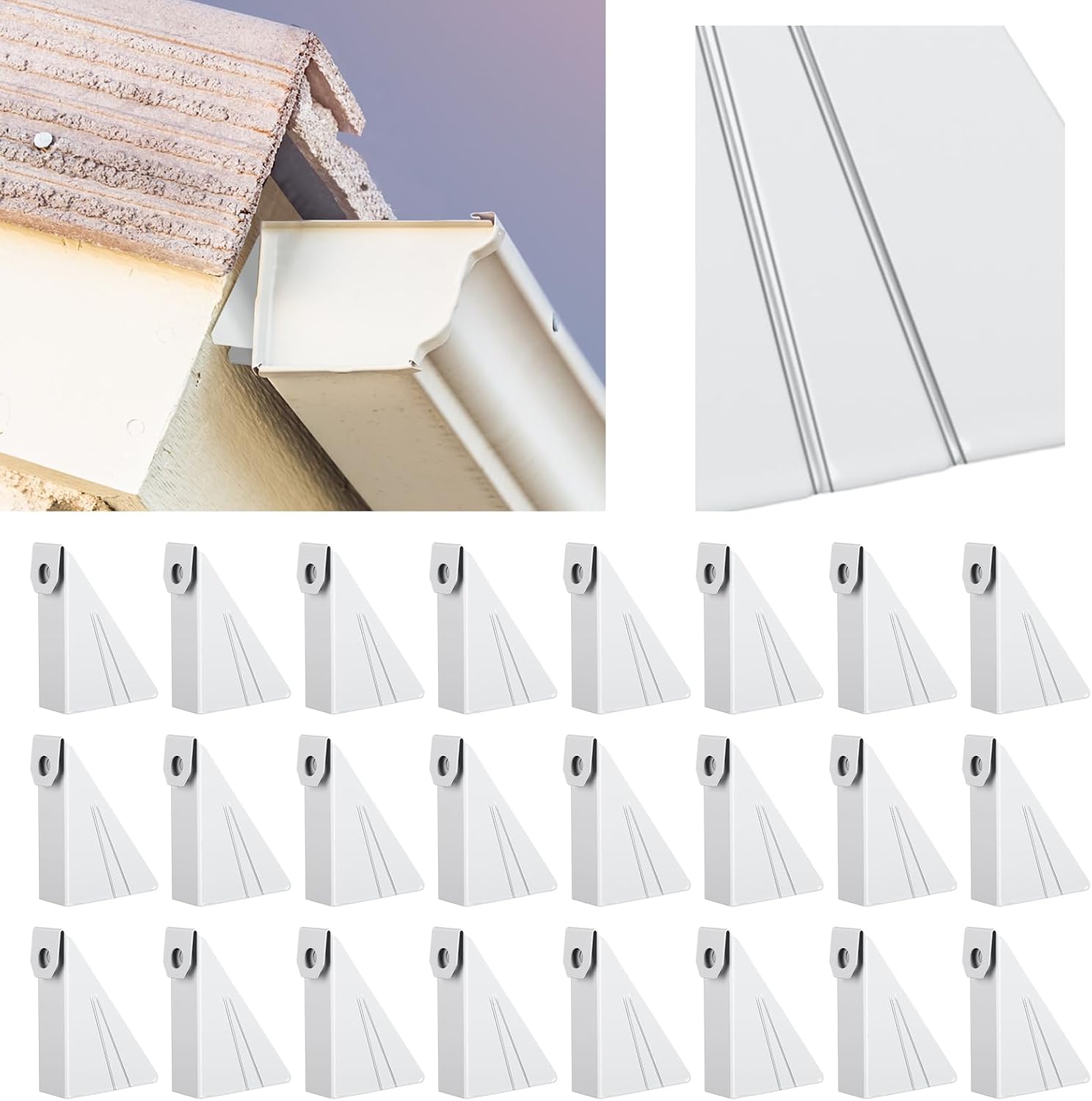MorningRo 25 Pack Gutter Wedges for 5 Inch K-Style Aluminum Gutters, Steep Roof Pitch Leveling Shims for Angled Fascia(1/2 Pitch or a 28 Degrees) Rain Gutter Support Spacer Brackets Heavy Load, White