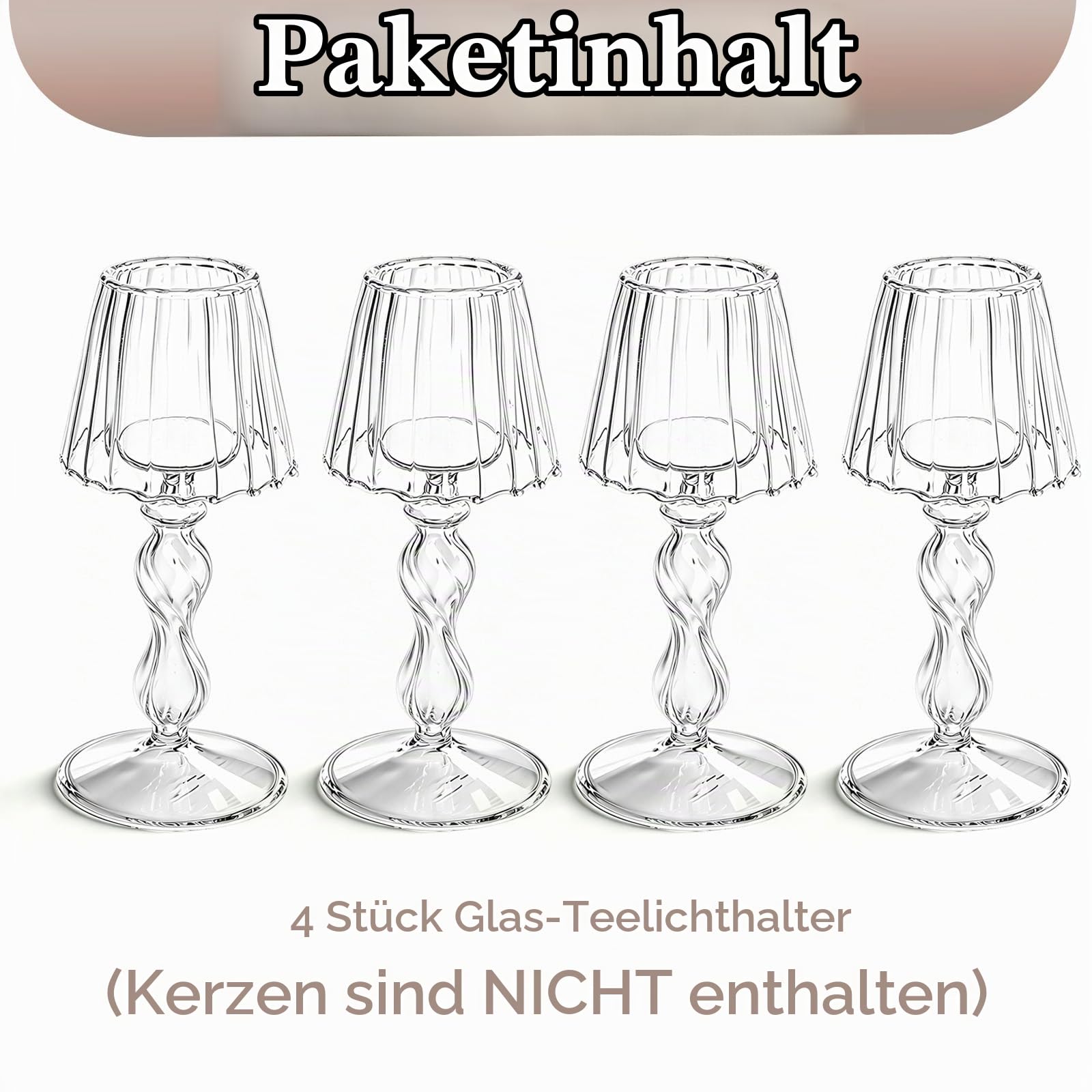 Sziqiqi Teelichthalter Glas Tisch Deko: Kerzenständer Windlicht 4er Set | Elegante Kerzenhalter, mit Lampenschirm, für Teelichter, für Hochzeit, Weihnachten, Fensterbank, Kamin, Wohnzimmer