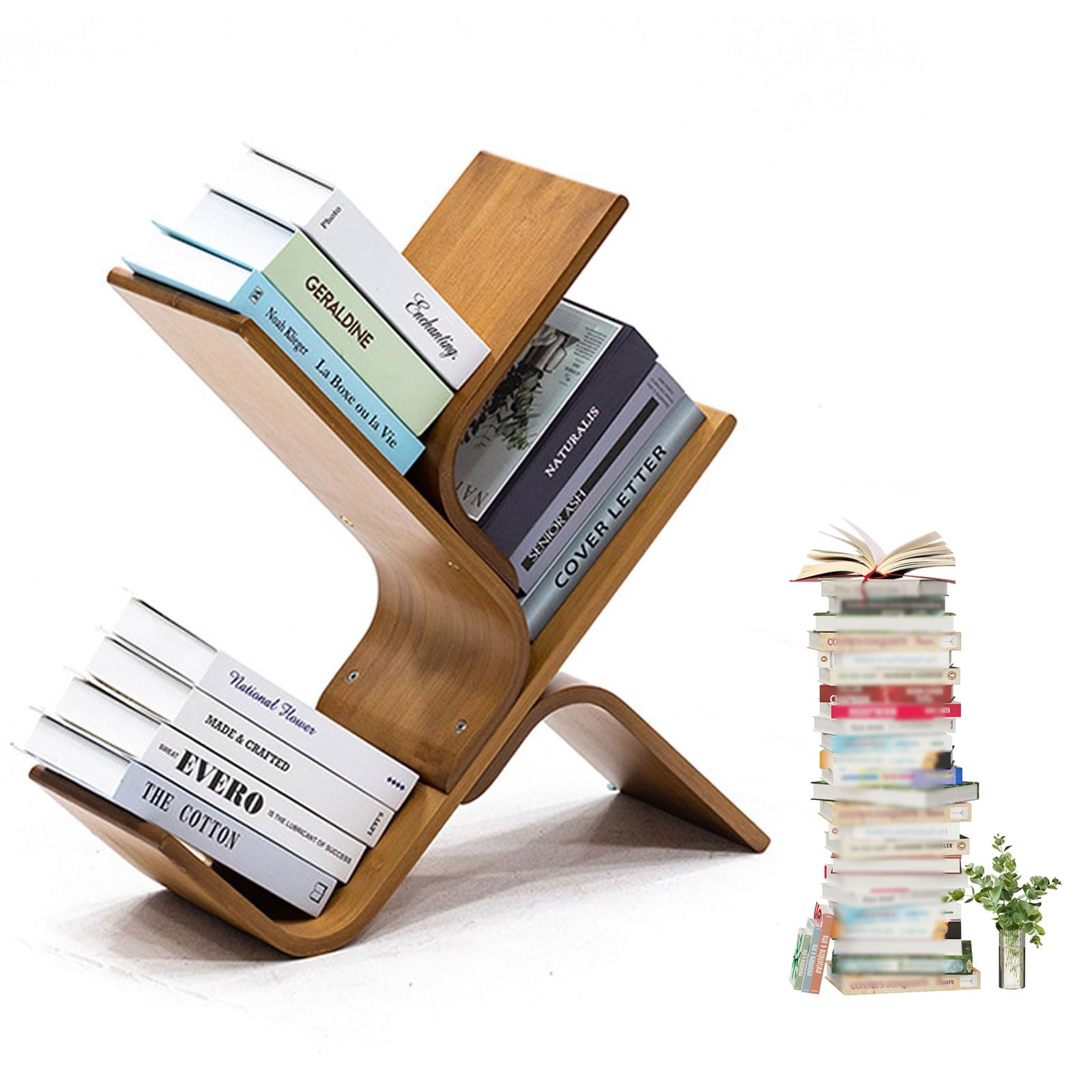 ZFPKXHVMG Open Storage Shelf, Bamboo Tree Corner Bookshelf Multicolor 3-8 layers For Bedroom Living Room Home Office(Brown,3 layer)