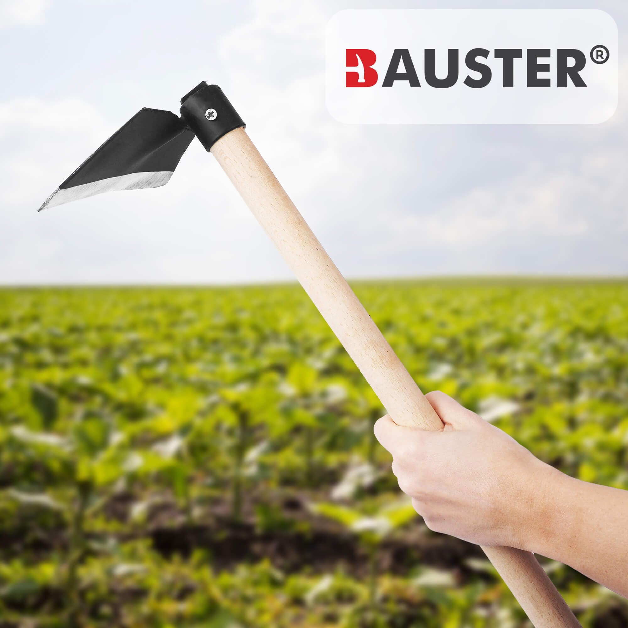 Gartenhacke mit Zinken – Rechteckige, geschmiedete Hacke (schwarz) mit 110 cm Holzstiel (Gesamtlänge 115 cm) – Für Erde lockern, lüften & Unkraut entfernen