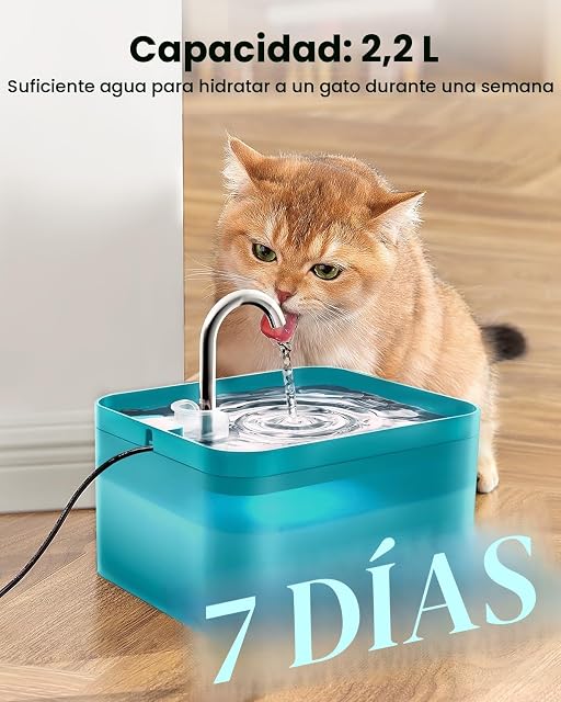 Foto 2 de 8 de PawPoll Fuente para Gatos, 2,2L Bebedero Gatos, Súper Silenciosa, Fácil de Limpiar