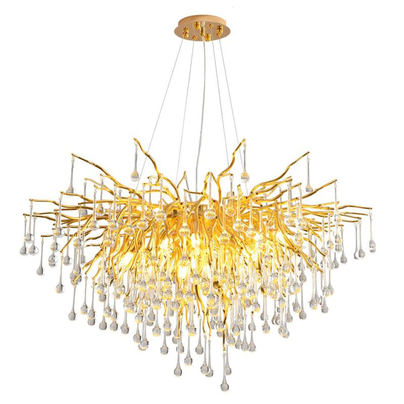 KXEcoLife Modern Tree Branch Crystal Chandelier D80cm Luxury Raindrop Pendant Lighting Contemporary 10-Light Chandeliers for Dining Room Kitchen Bedroom Living Room,Raindrops