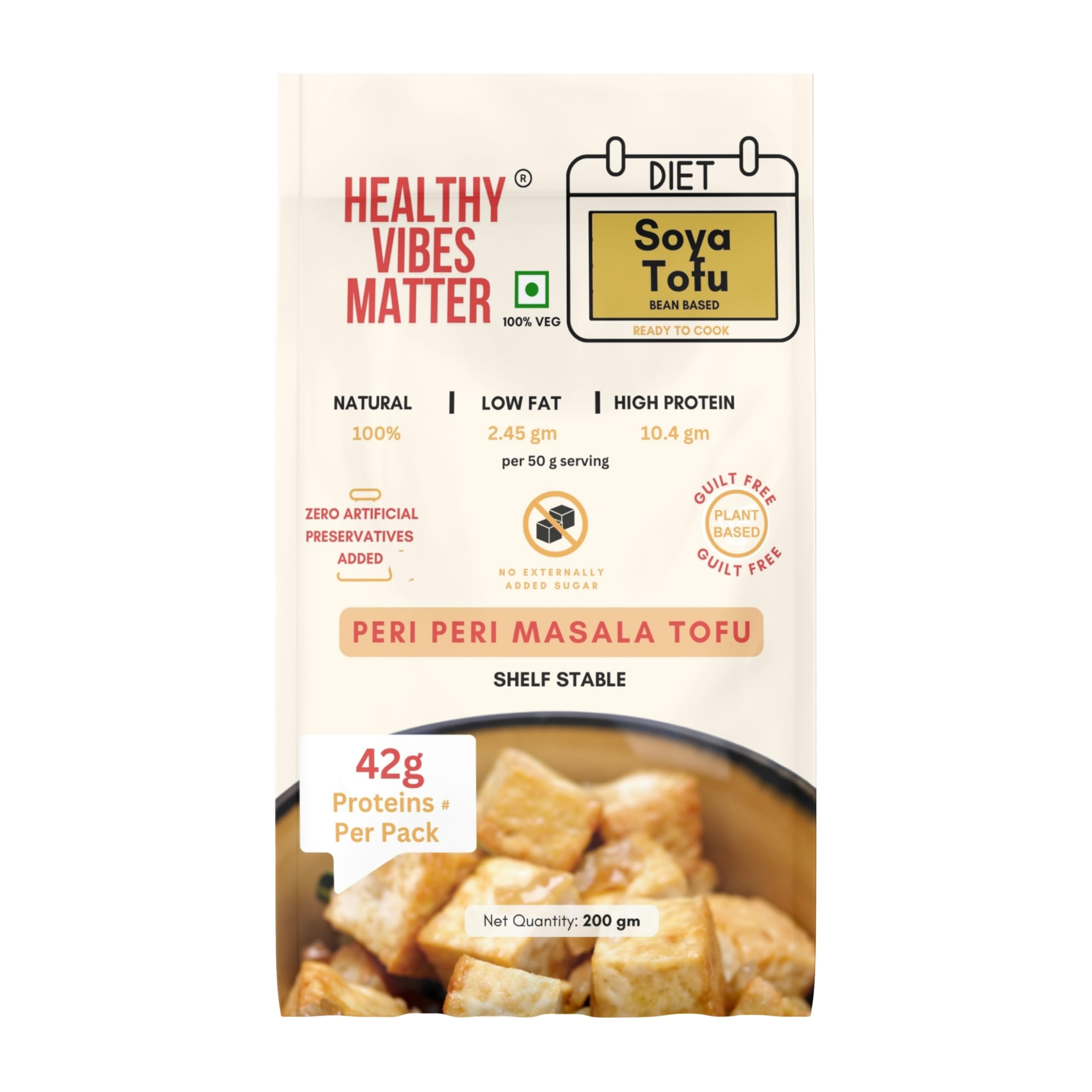 HEALTHY VIBES MATTER SOYA TOFU PANEER | PERI PERI Masala Flavour Blast (200GM ) (Ambient Storage| Dairy & Gluten Free| High Fiber | No Preservatives & Additives) (20)