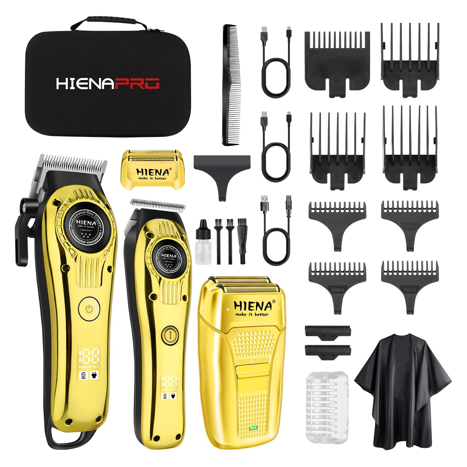 HIENA PRO Kit Barbería 3 en 1 para Hombre, Maquina de Cortar Pelo Hombre, Recortadora de Barba y Máquina de Afeitar con Pantalla LED - Inalámbrico, Accesorios y Funda Incluidos