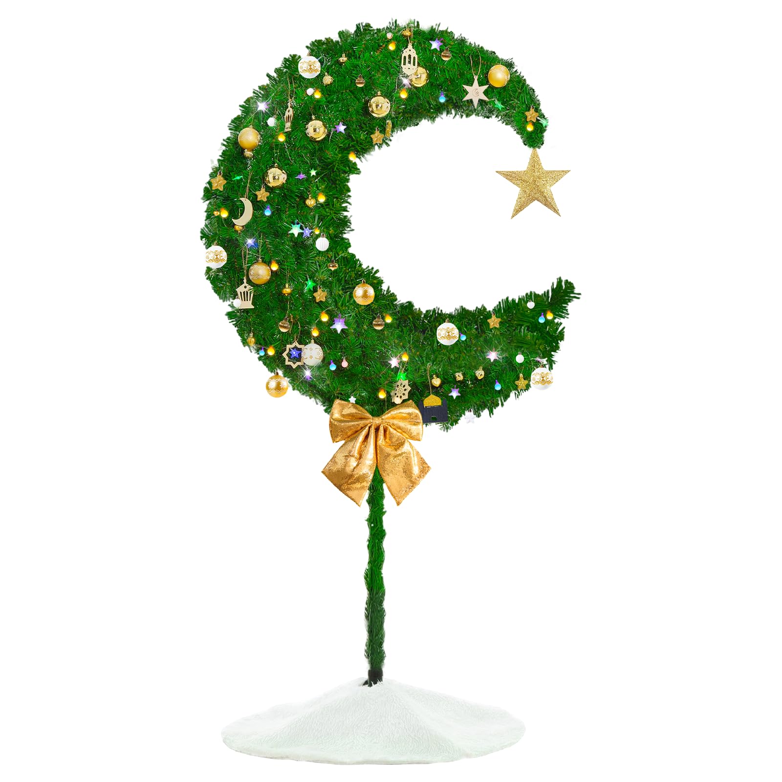 6Ft Eid Ramadan Moon Tree, Eid Tree with Ramadan Decorations, 120Pcs Led Lights, Muslim Islamic Crescent Artificial for Garden, Indoor