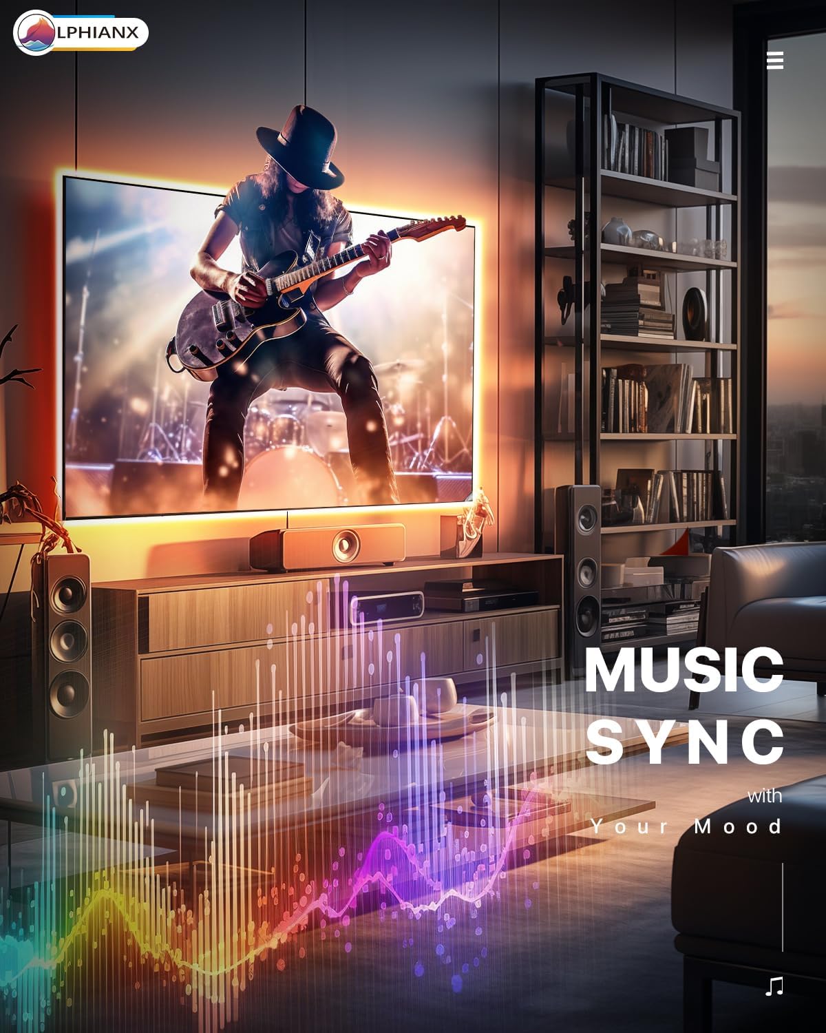 Lphianx LED Lights for TV, 16.4FT TV Led Lights for 65-75 inch, Cuttable, Music Sync Mode, Color Changing, Bluetooth APP Remote Control TV LED Strip Lights for Bedroom, Gaming Room and Desk