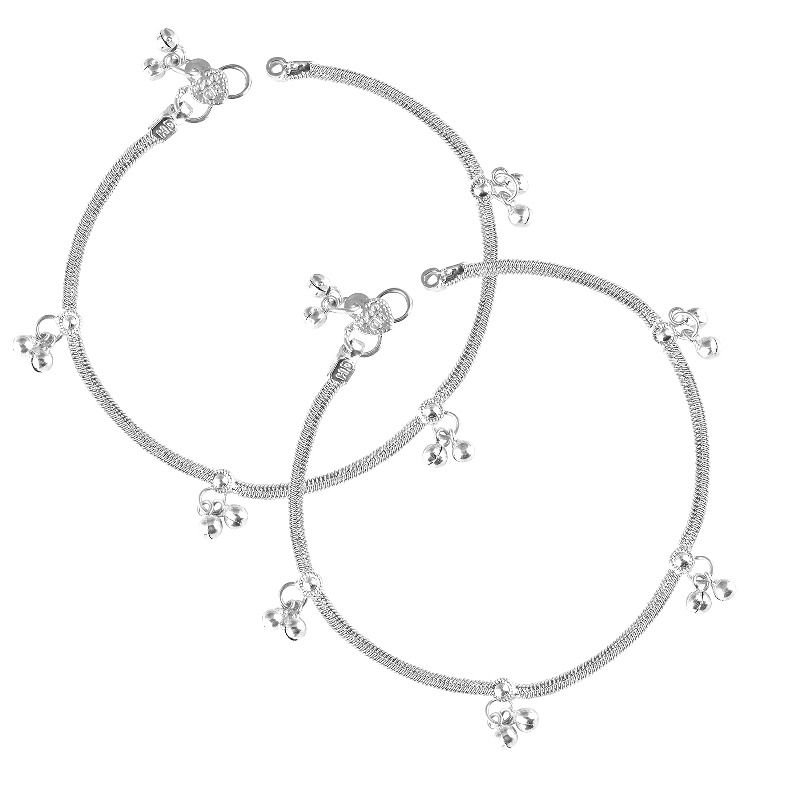 Vivastri Traditional Silver White Metal Payal Anklets Pair for Women & Girls [VIVA1012PYL]-image-9