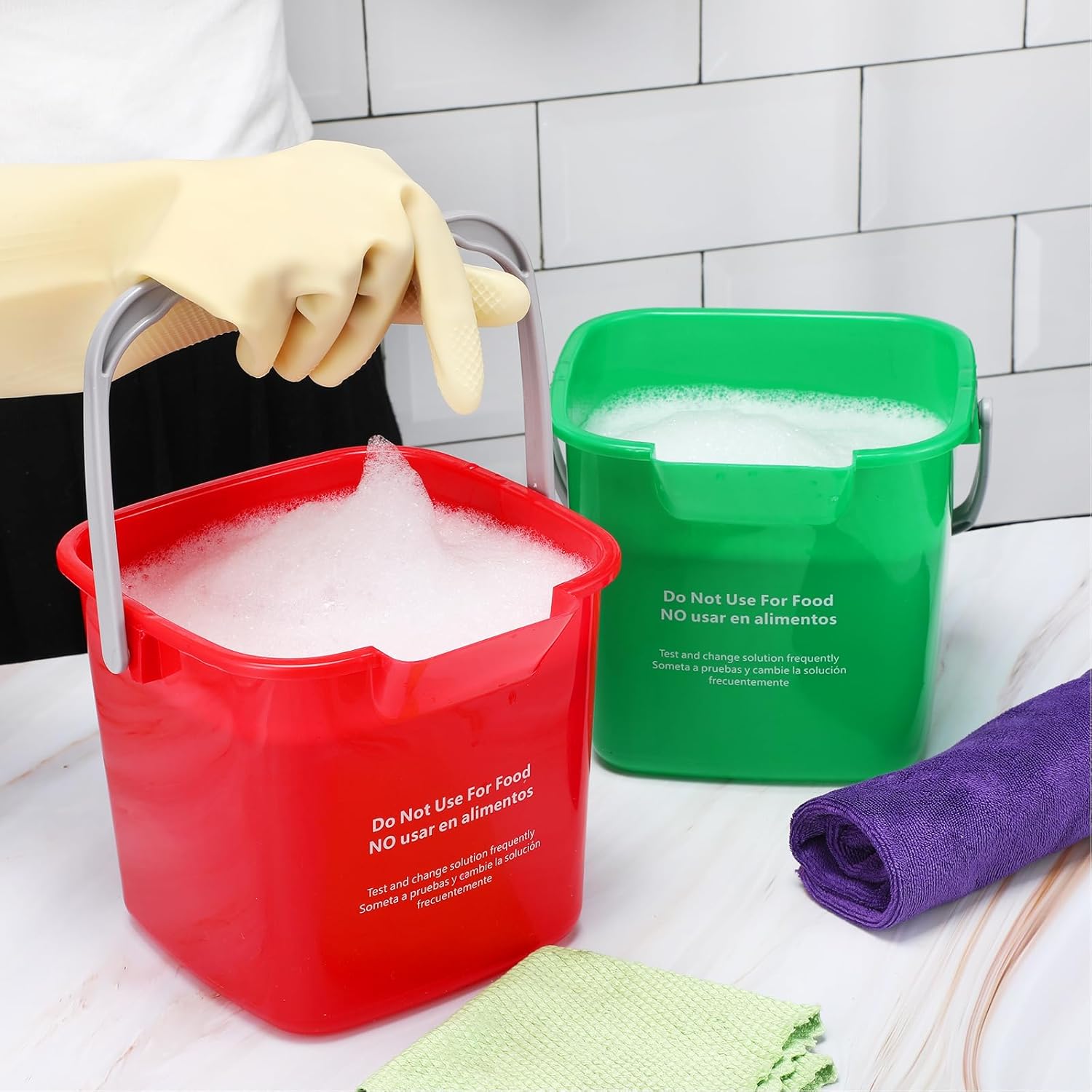 Lallisa 12 Pcs 3 Quart Cleaning Bucket Small Sanitizing Square Bucket Detergent Pail for Home Office Commercial Restaurant Kitchen Bathroom School (Red Green)