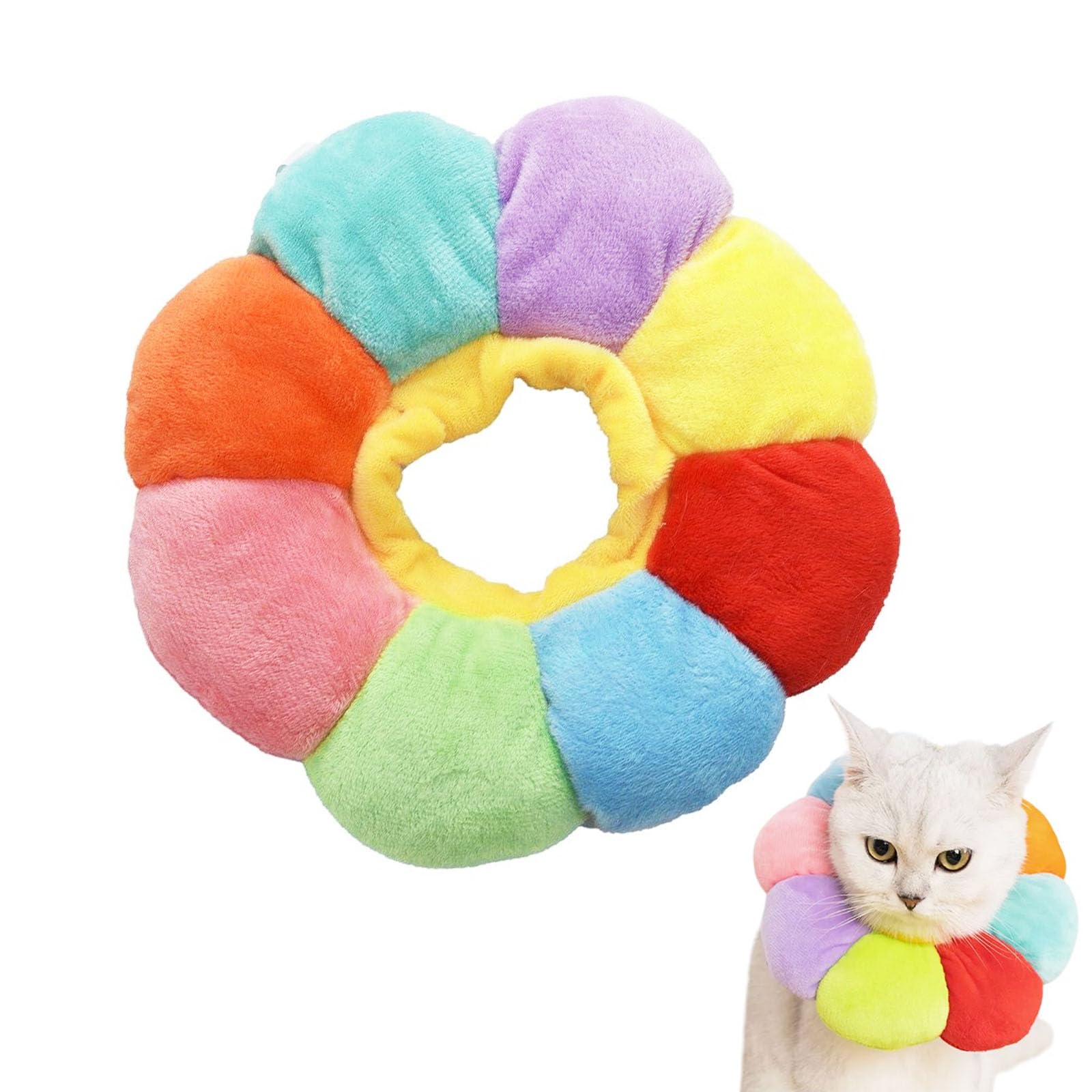 Cute Sunflower Cat Cone Collar, Soft Adjustable Pet Recovery Collar, Rainbow Colors Cotton, Anti-Bite Lick, Cat Grooming for Cats Dog Rabbit Quicker Healing Pet Recovery Cone (39 cm)