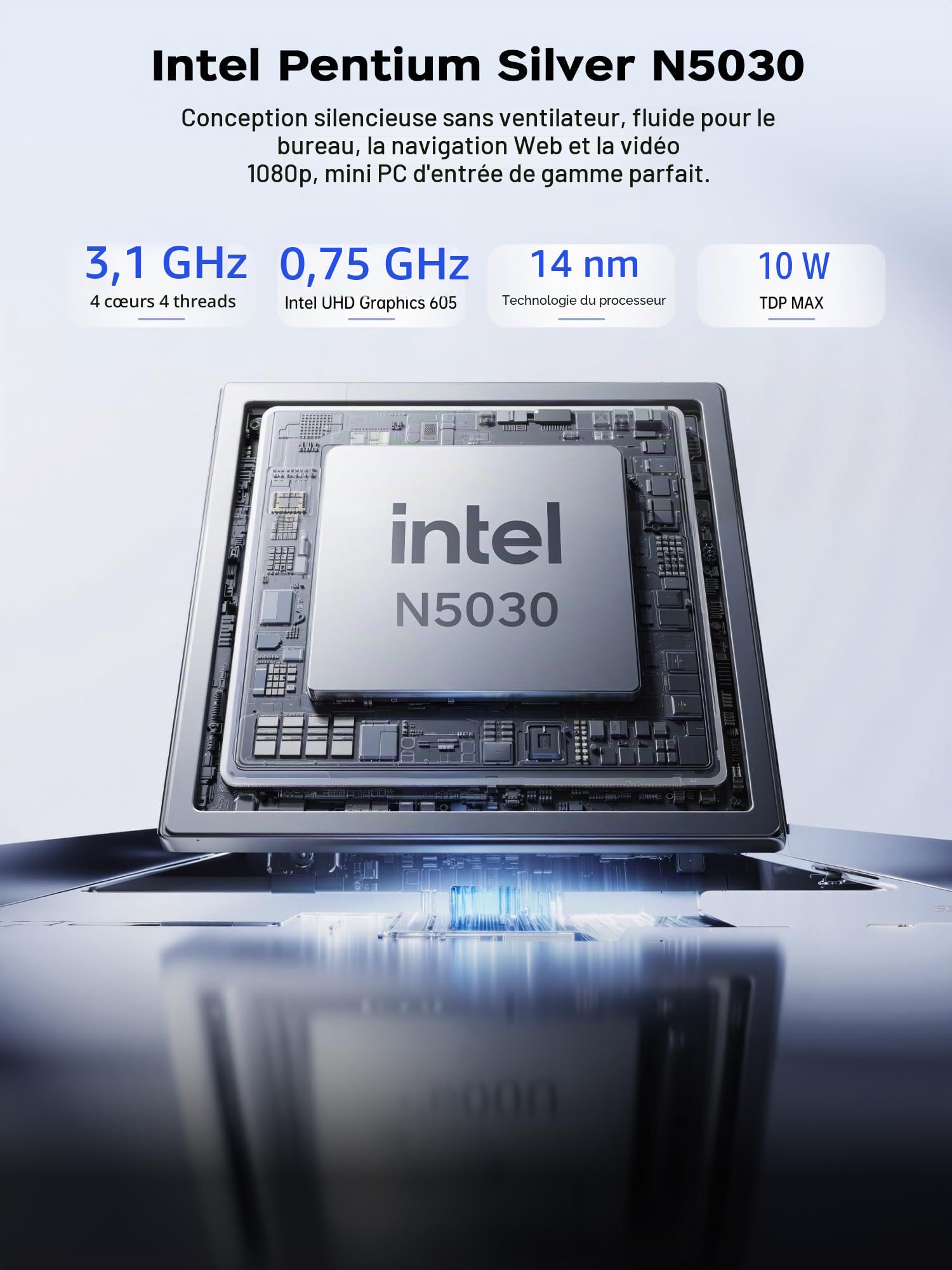 ACEMAGICIAN Mini PC Intel N5030 jusqu'à 3,1 GHz,12 Go LPDDR4 256 Go M.2 SSD | Micro Ordinateur de Bureau 4K UHD HDMI X 2, WLAN, Bluetooth 4.2, Mini Ordinateur pour Home Cinéma/Bureau