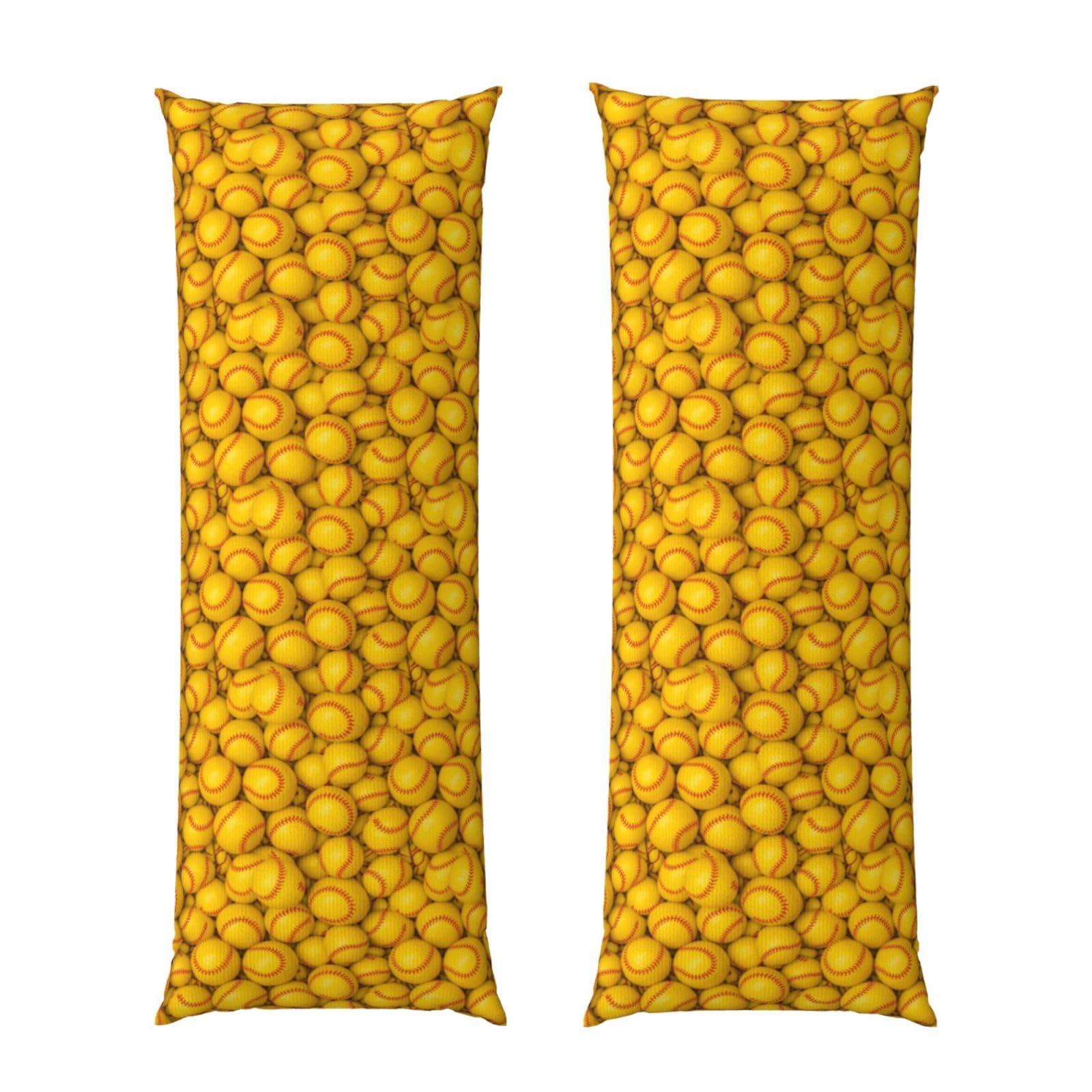 Long Pillow Cover 20x60 Yellow Softball, Premium Body Pillowcase with Zipper, Cozy Flannel Fabric Protector, for Men Women Couch Sofa Bed