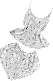 طقم لانجري مكوّن من 2 قطع هوت شورت وتفريعة توب بدون أكمام, بيجامة حريمي صيفي حرير للنساء مقاس واحد من50كيلو إلى 80كيلو (NO:3020)