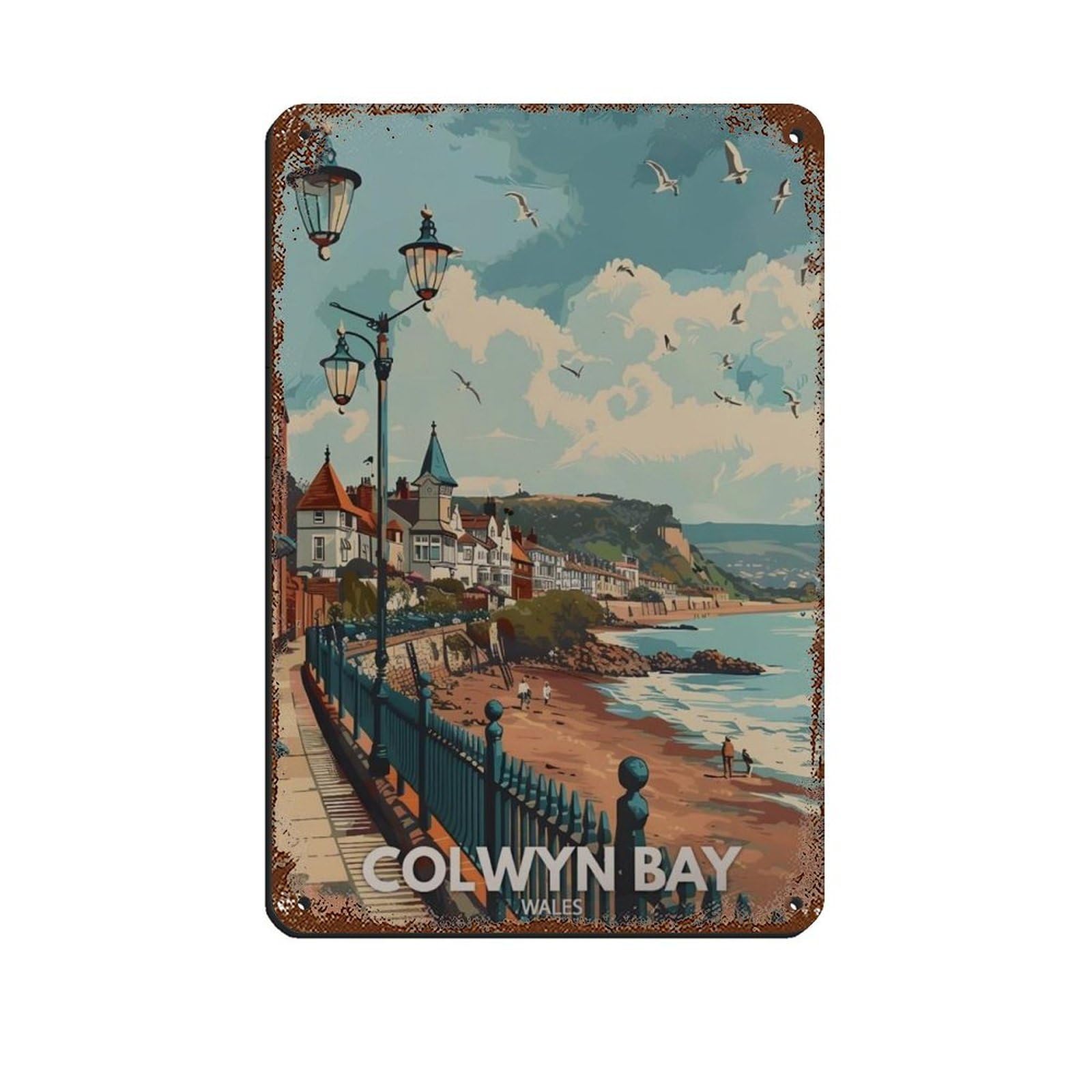 Lxwnze 20L X 30W Cm Colwyn Bay Poster, Wales City Art Tin Sign Vintage Metal Pub Club Cafe Bar Home Wall Art Decoration Poster Retro 8X12inch(20X30cm)