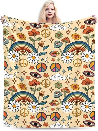 Miniatura 3 de Manta retro de los años 70 con diseño floral de hongos hippie de los años 70, manta suave de franela, acogedora y ligera, regalos de felpa para