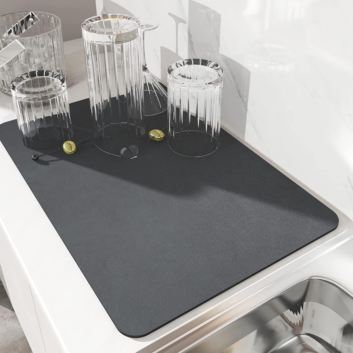 KIPTVO Dish Drying Mat, 30x40cm Absorbent Underlay for Coffee Machine, Non Slip Kitchen Absorbent Draining Mat Quick Dry Mat, for Worktop Bar Sink Dish Rack