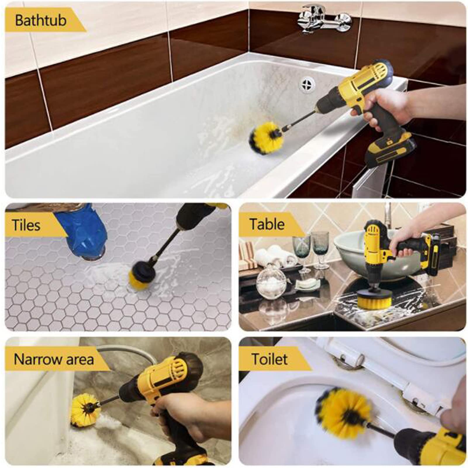 Bürstenaufsatz Bohrmaschine, 3 STK Spin Scrubber Reinigung Bürste Kit für Felgen, Power Scrubber Reinigung für Felgen, Badewanne, Küche