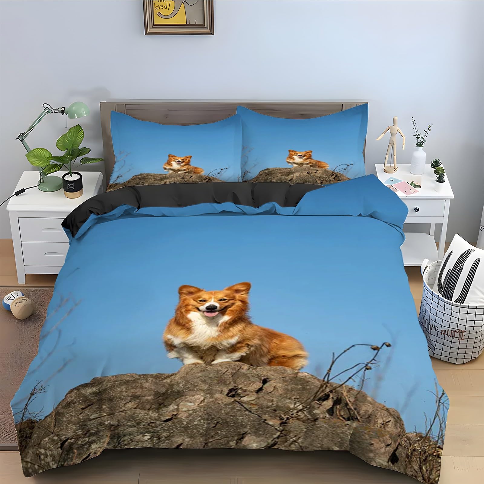 Parure de lit Corgi Gallois avec housse de couette 220x240 cm et taies d'oreiller