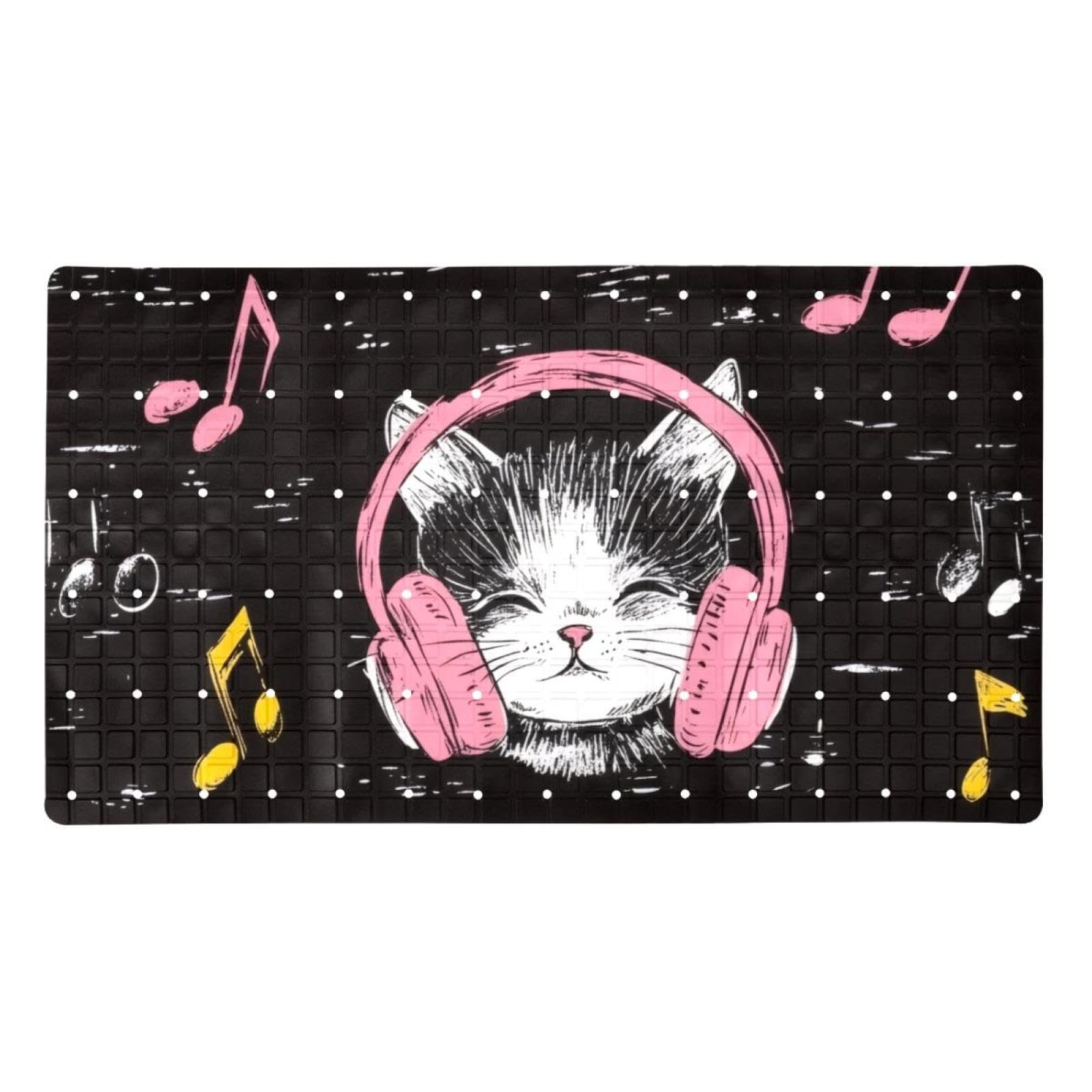 Badematte für die Badewanne, Motiv: niedliche Katzen, Kätzchen, die Musik hören, mit Kopfhörern, rutschfest, rechteckig, Duschmatte mit Saugnäpfen, maschinenwaschbar, 39,9 x 70,9 cm