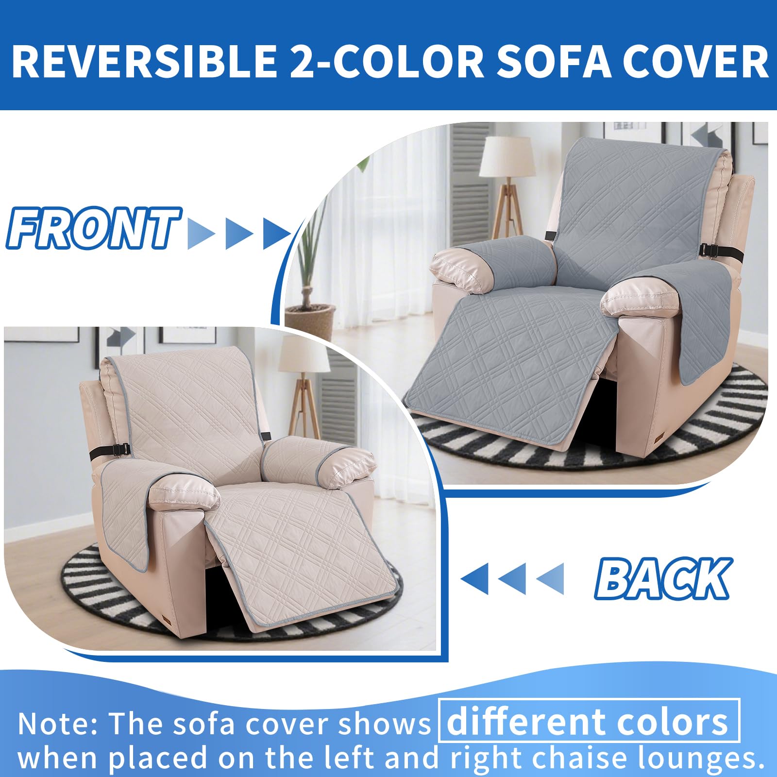 Ystyle Funda Sillon Relax Reclinable, Fundas Sofa Relax Reversible, Funda Butaca Reclinable Antimanchas Antideslizante, Funda Sofa 1 Plaza Gatos Lavable (1 Plaza, Gris Claro + Beige)