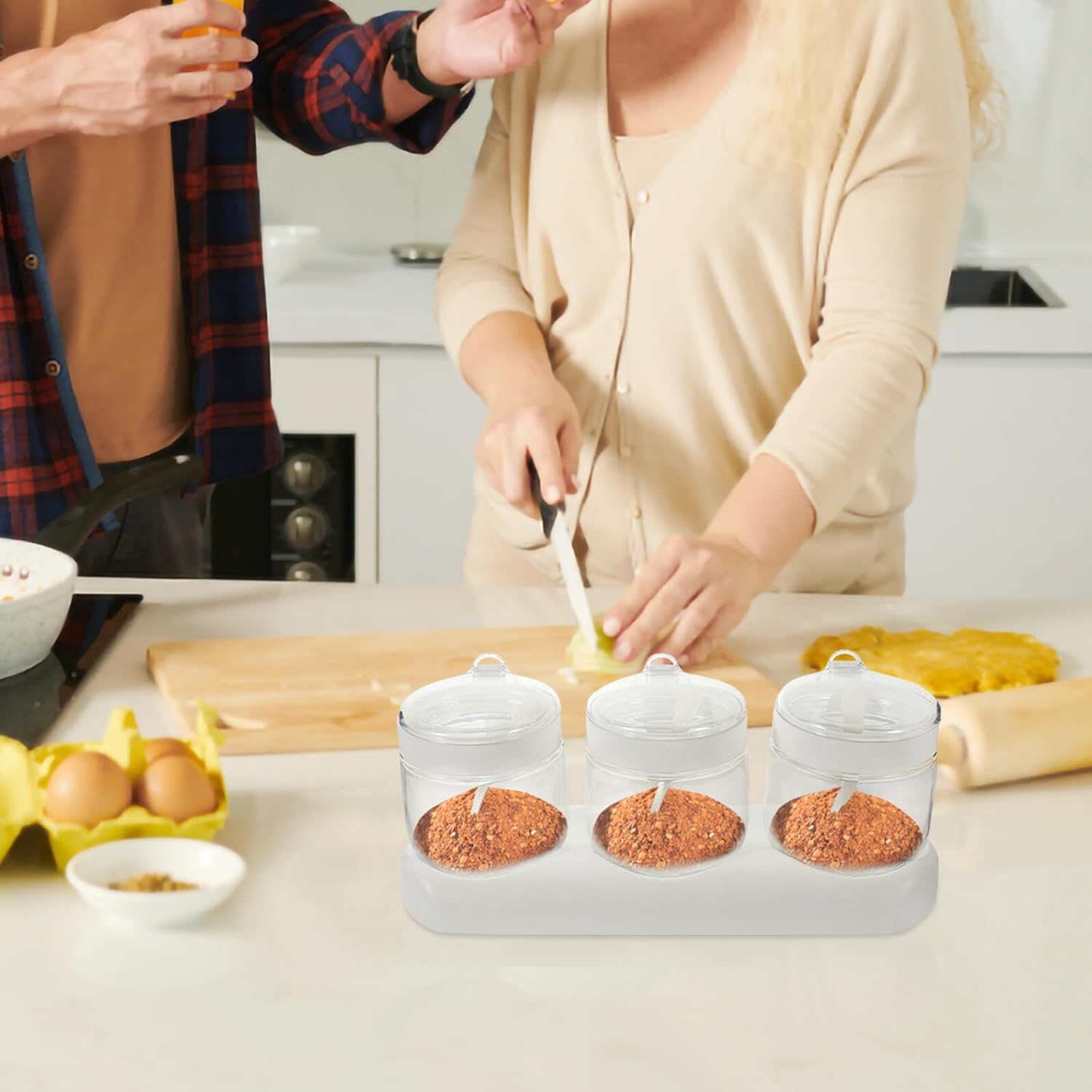 Glass Condiment Jar Set 350ml, Multi-use Glass Salt Pot with Lid, Seasoning Container for Kitchen Table Storage and Food Service