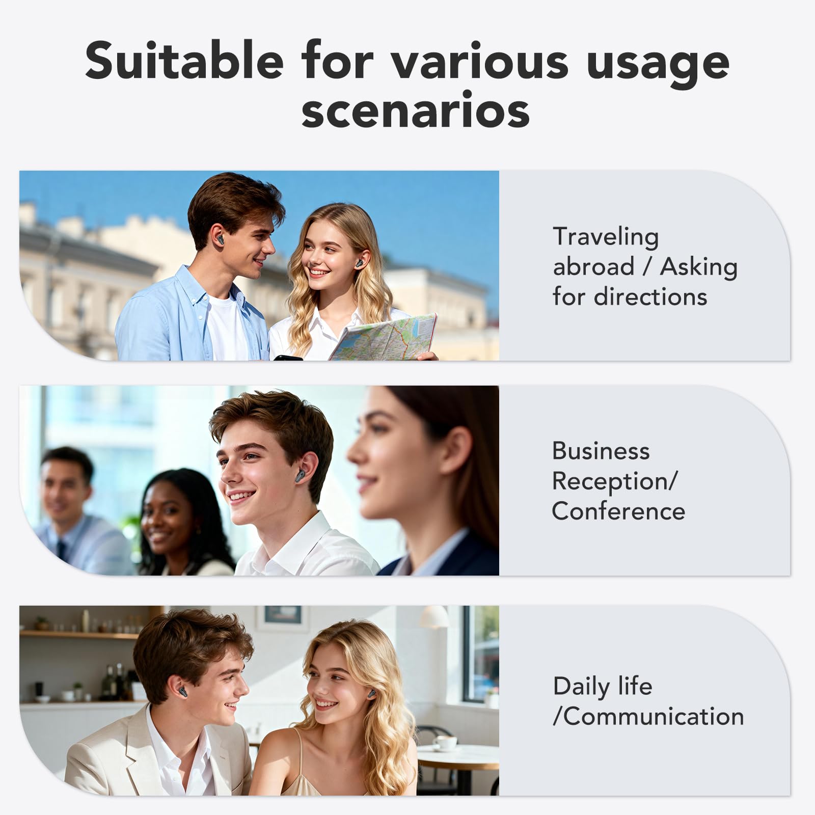 Écouteurs Traduction Instantané 134 Langues Bluetooth Sans Fil avec Écran Tactile Noir
