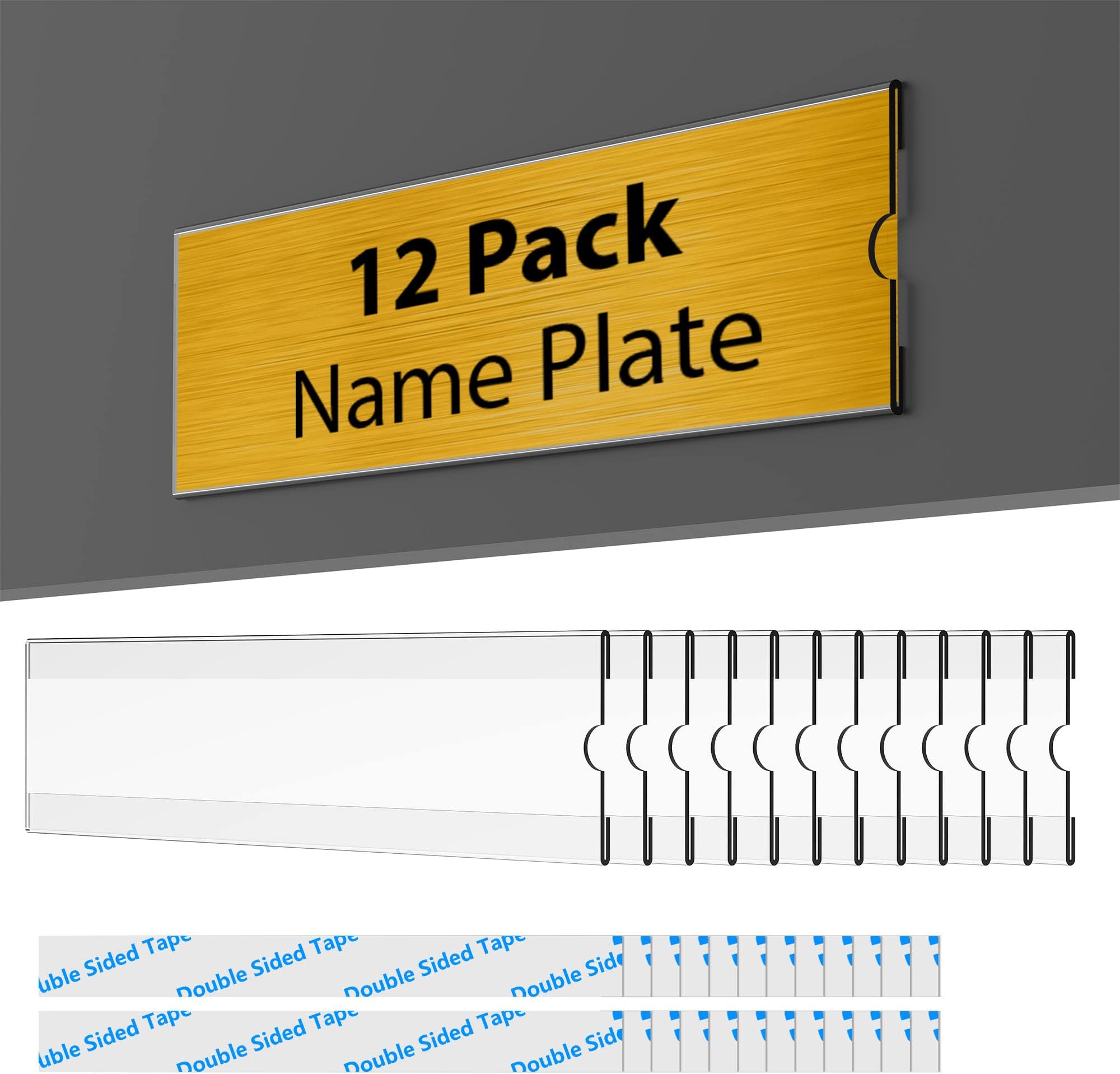 TONICE® 12 Pack 8x2 Wall Nameplate Holders, Acrylic Nameplate Holders, Wall Mount Transparent Nameplate Holders, Office Name Holders.