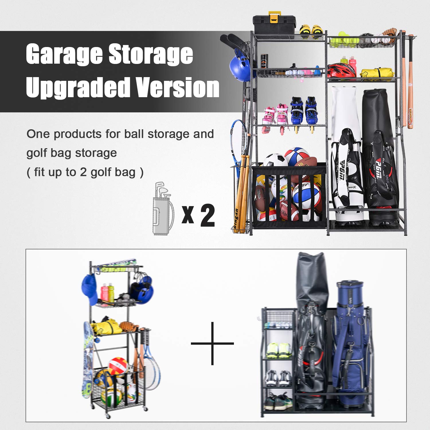 Mythinglogic Golf Storage Garage Organizer,2 Golf Bag Storage Stand and
