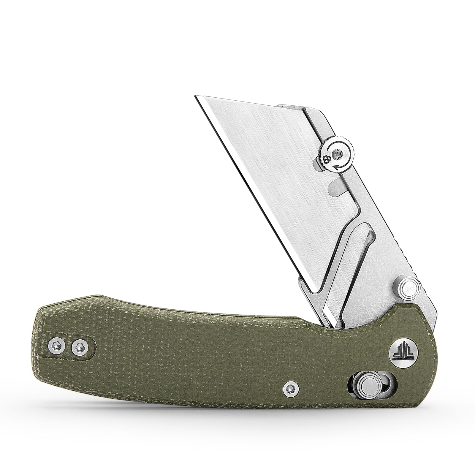 TRIVISA Klappmesser – Puppy-GM, Cuttermesser mit Schnellwechselklinge, Taschenclip, Micarta-Griff, 5 Extra-Klingen, Teppichmesser für Damen und Herren (Grün)