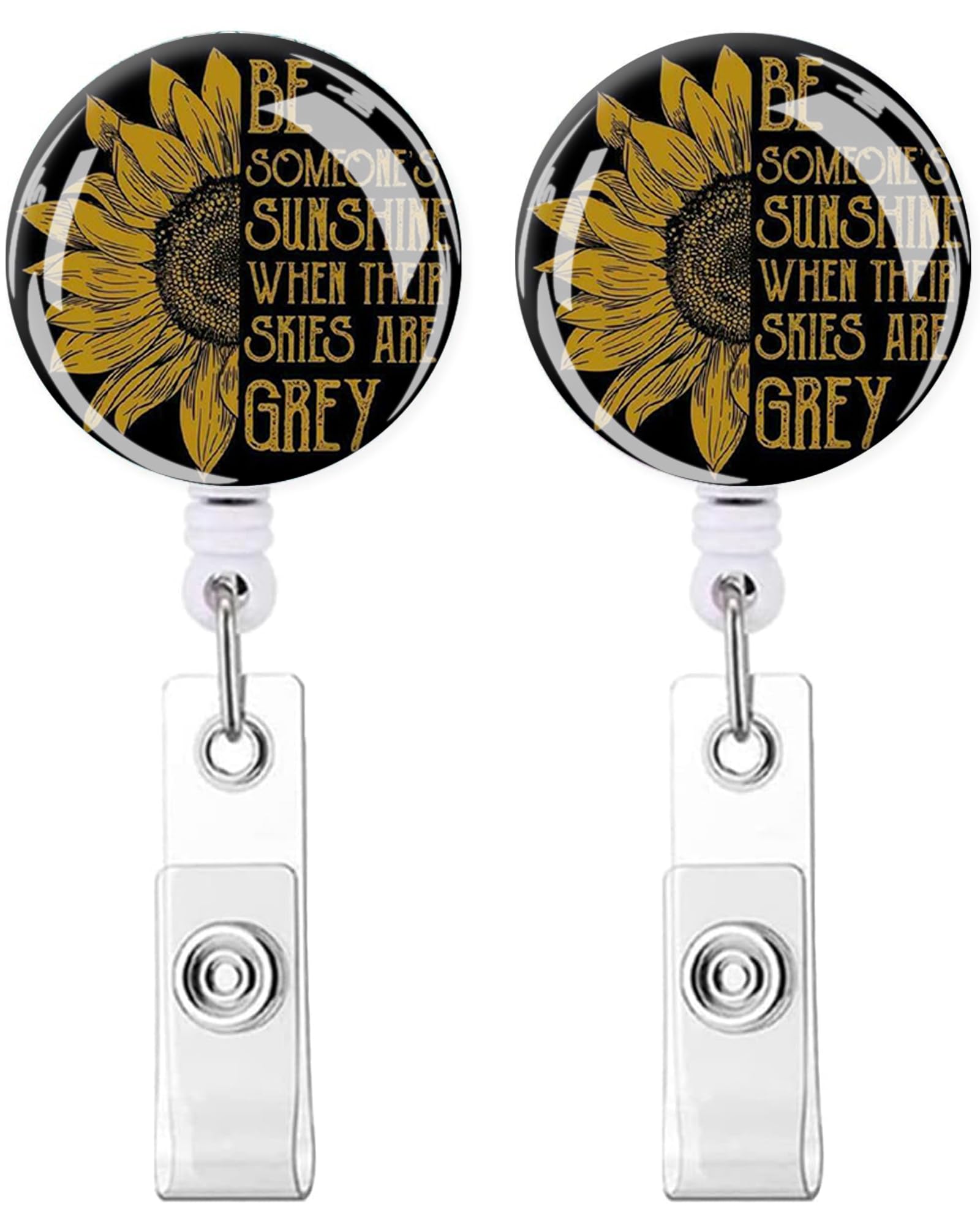 IAMRAVER 2 Pack Retractable Badge Holders Cute Badge Reel Badge Clip ID Card Holders for Student Office Worker Doctor Nurse Teacher(Sunflower Sunshine