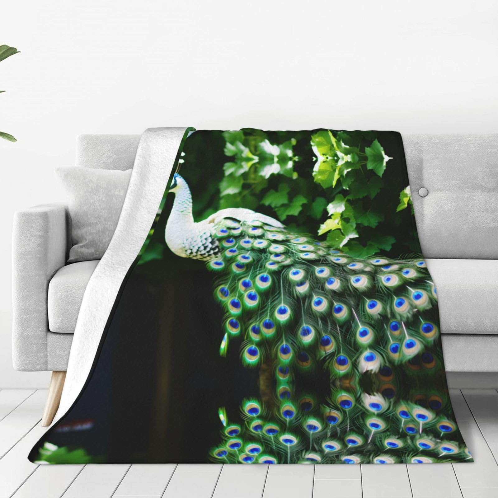 Couverture en flanelle douce au design paon de qualité supérieure 203x152