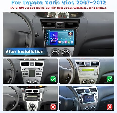 Miniatura 2 de Roinvou [2G + 64G] Radio de coche para Toyota Yaris Vios 2007-2012 con Carplay inalámbrico/Android Auto, 9 pulgadas Android 13 IPS pantalla táctil