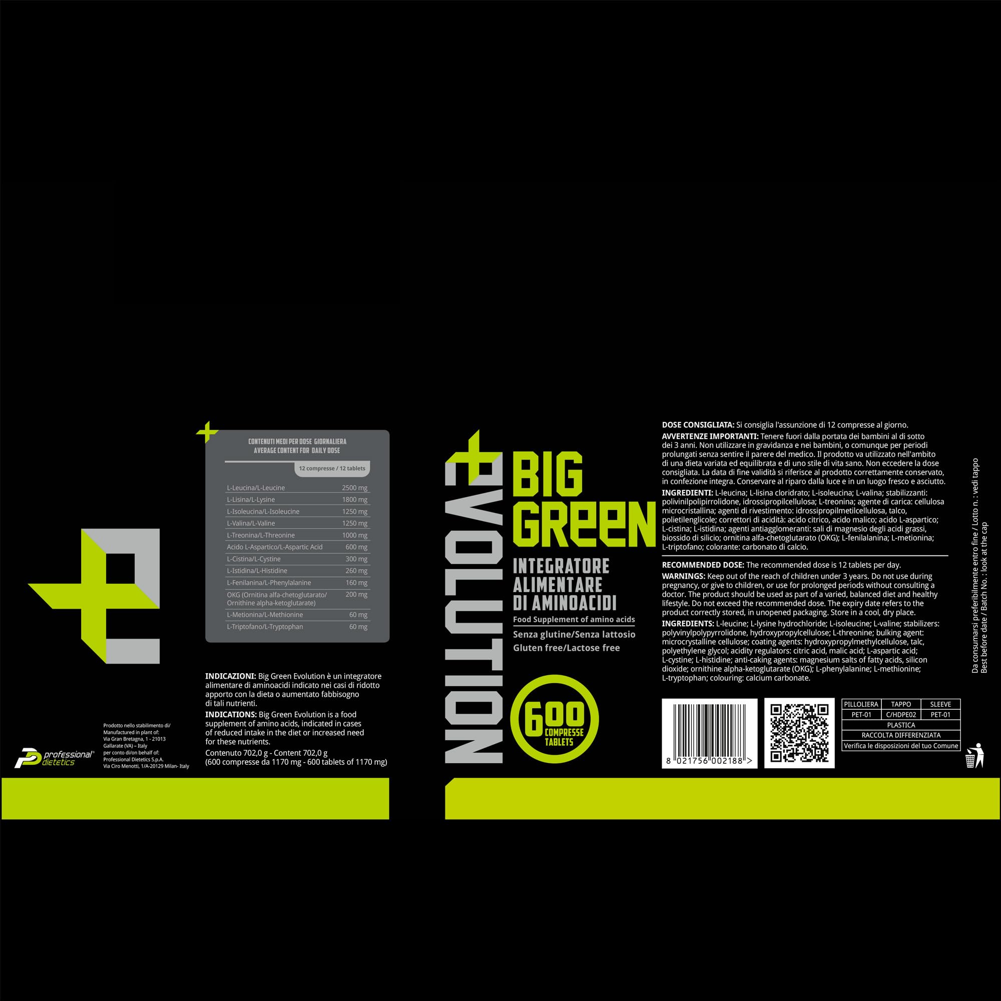 Big Green Evolution, 9 aminoacidi essenziali + Ornitina α-chetoglutarato (OKG) (600 Compresse)