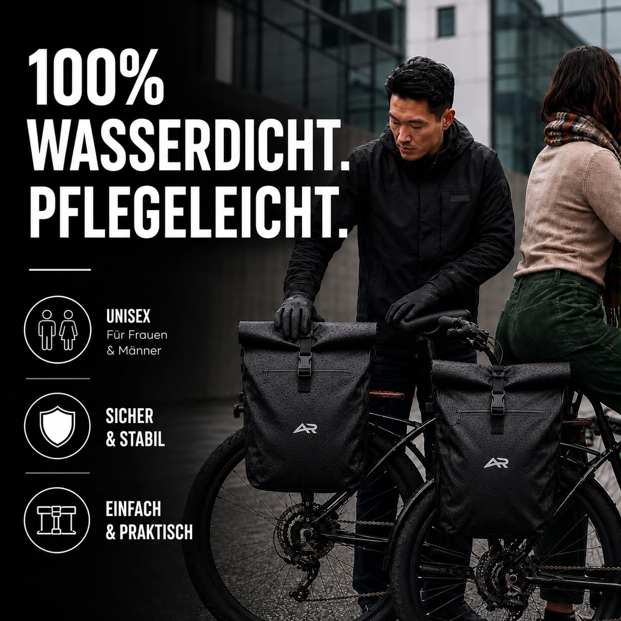 Fahrradtasche Gepäckträger 3in1: Gepäckträgertasche als Rucksack & Umhängetasche | 23L Wasserdicht | Laptopfach | Reflektierend