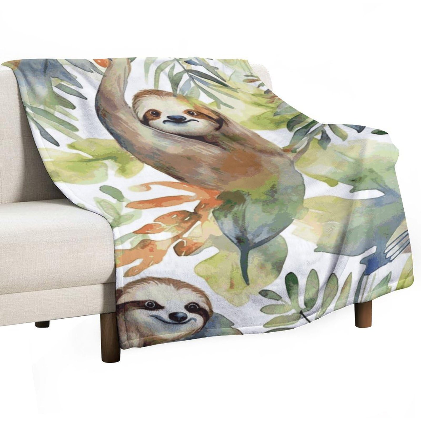 Couverture polaire originale paresseux aquarelle, cadeau doux pour lit et sofa