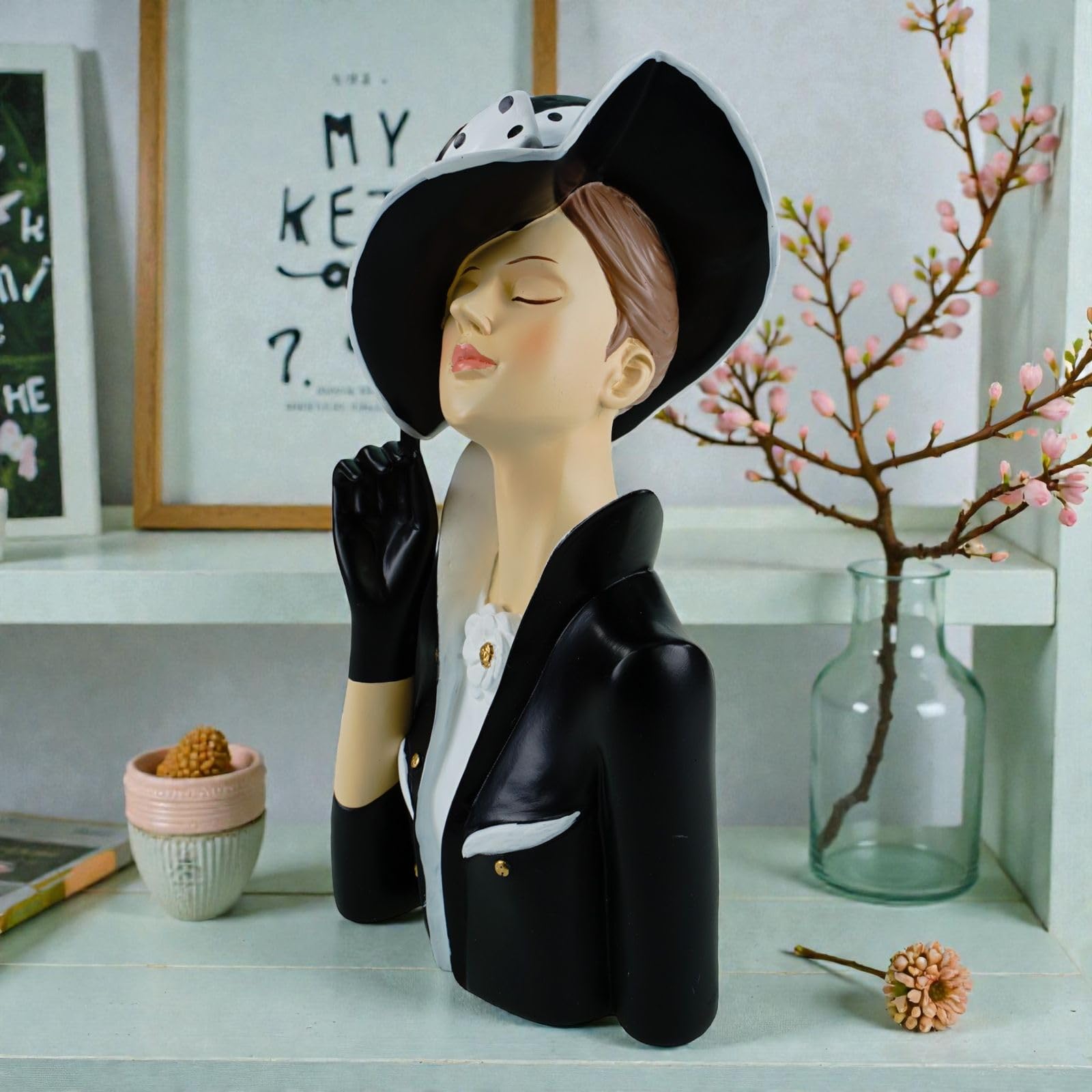 formano Busto decorativo da donna, in poliresina, dipinta a mano, 28 cm, elegante accessorio per la casa, bianco e nero, elegante decorazione da tavolo e scaffali