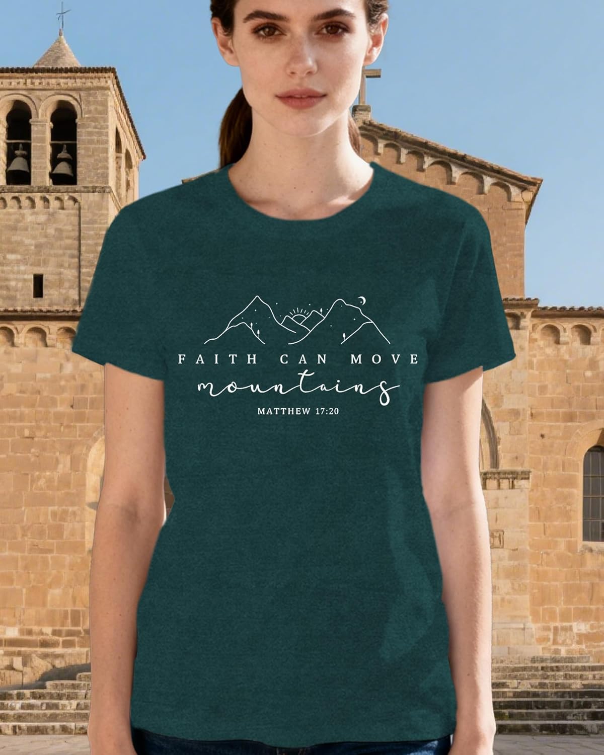 Christian Shirts for Women Jesus T-Shirt Faith Can Move Mountains Tee Tops - Image 2
